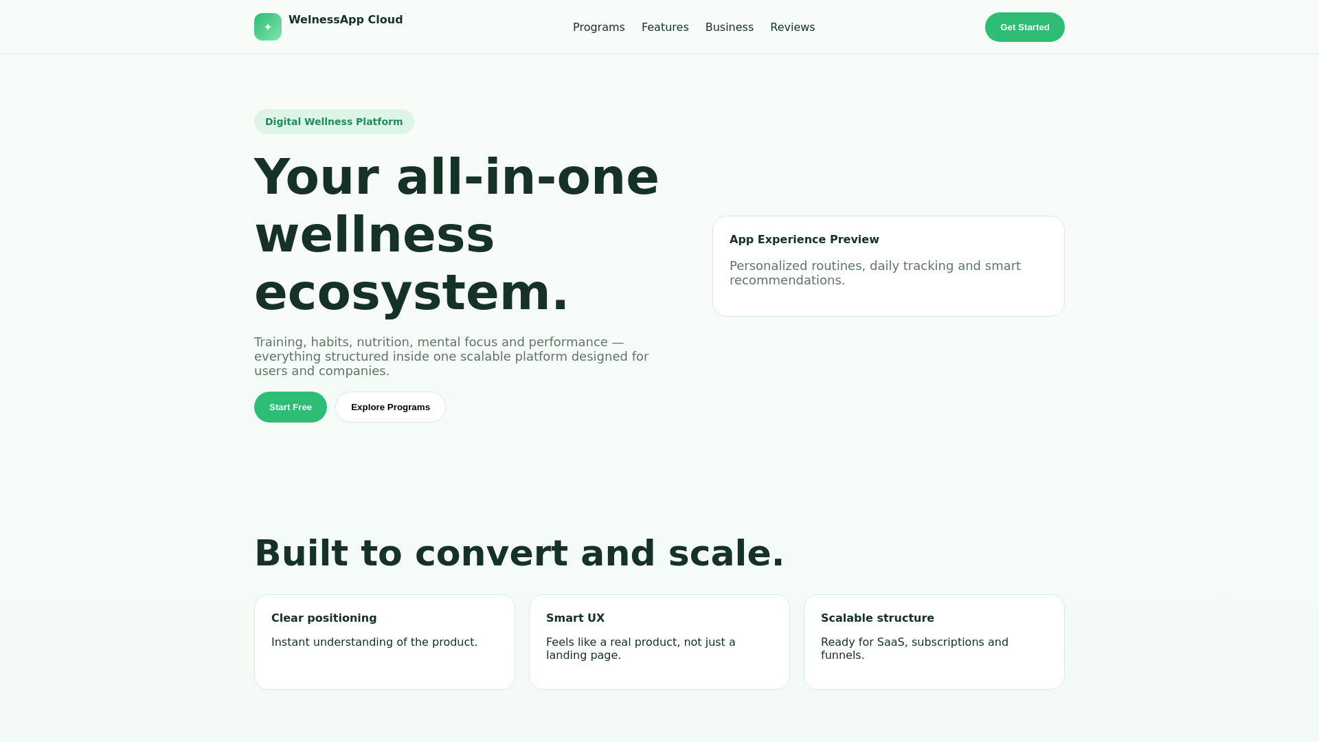 website screenshot of https://welnessapp.cloud