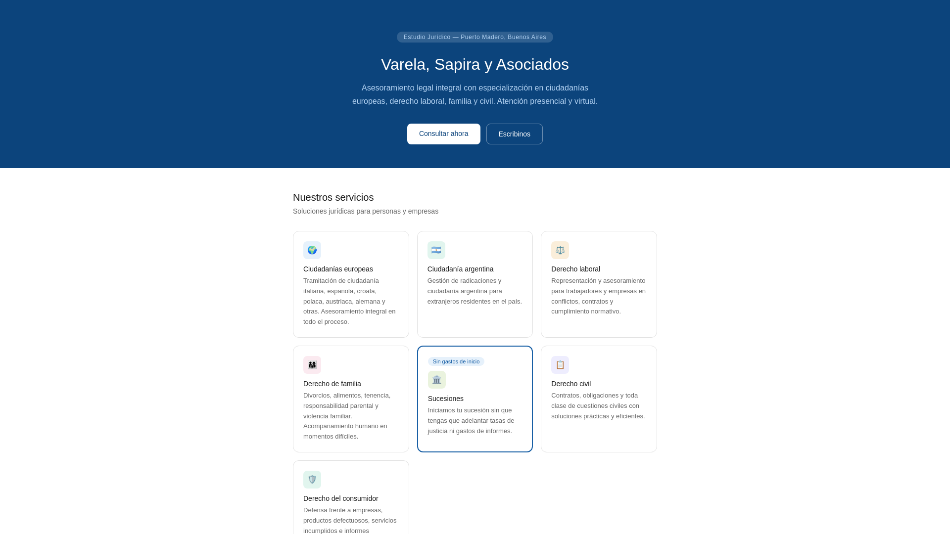 website screenshot of https://estudiovarelasapira.com/
