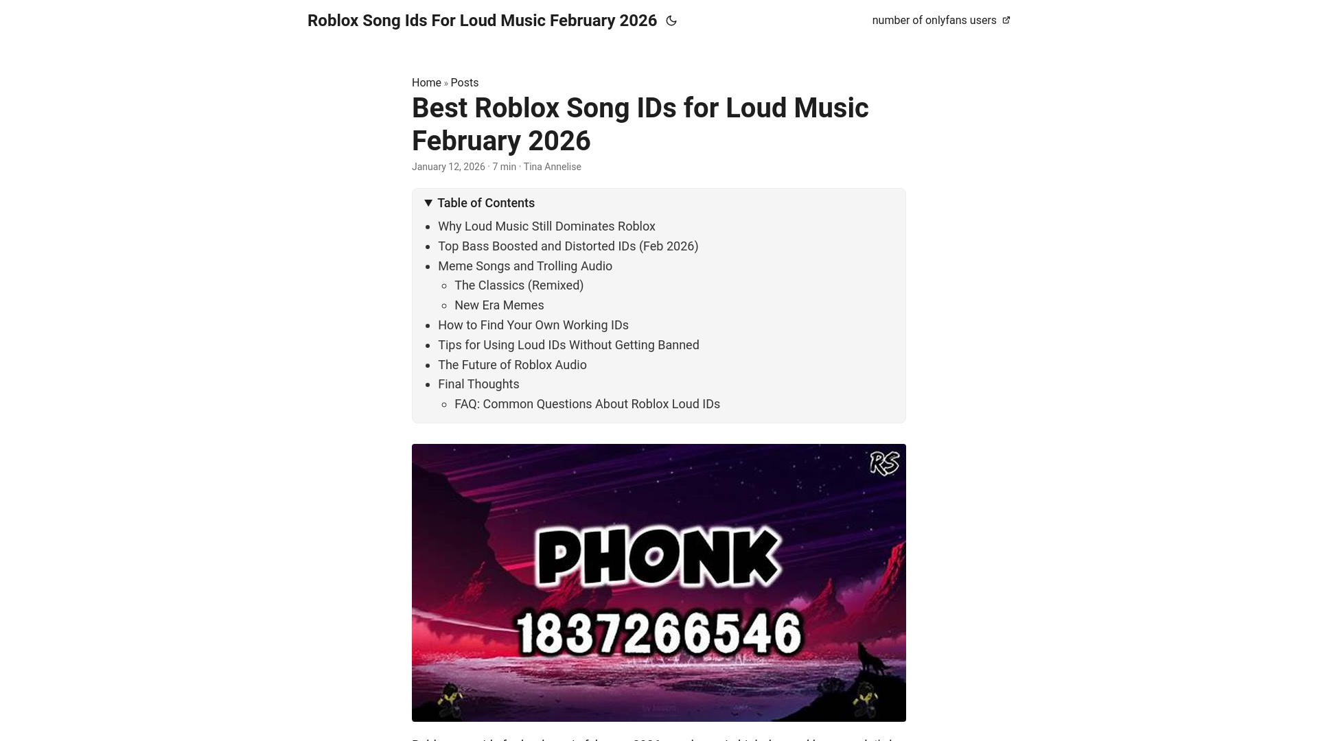 website screenshot of https://robloxsongidsforloudmusicfebruary2026.pages.dev/