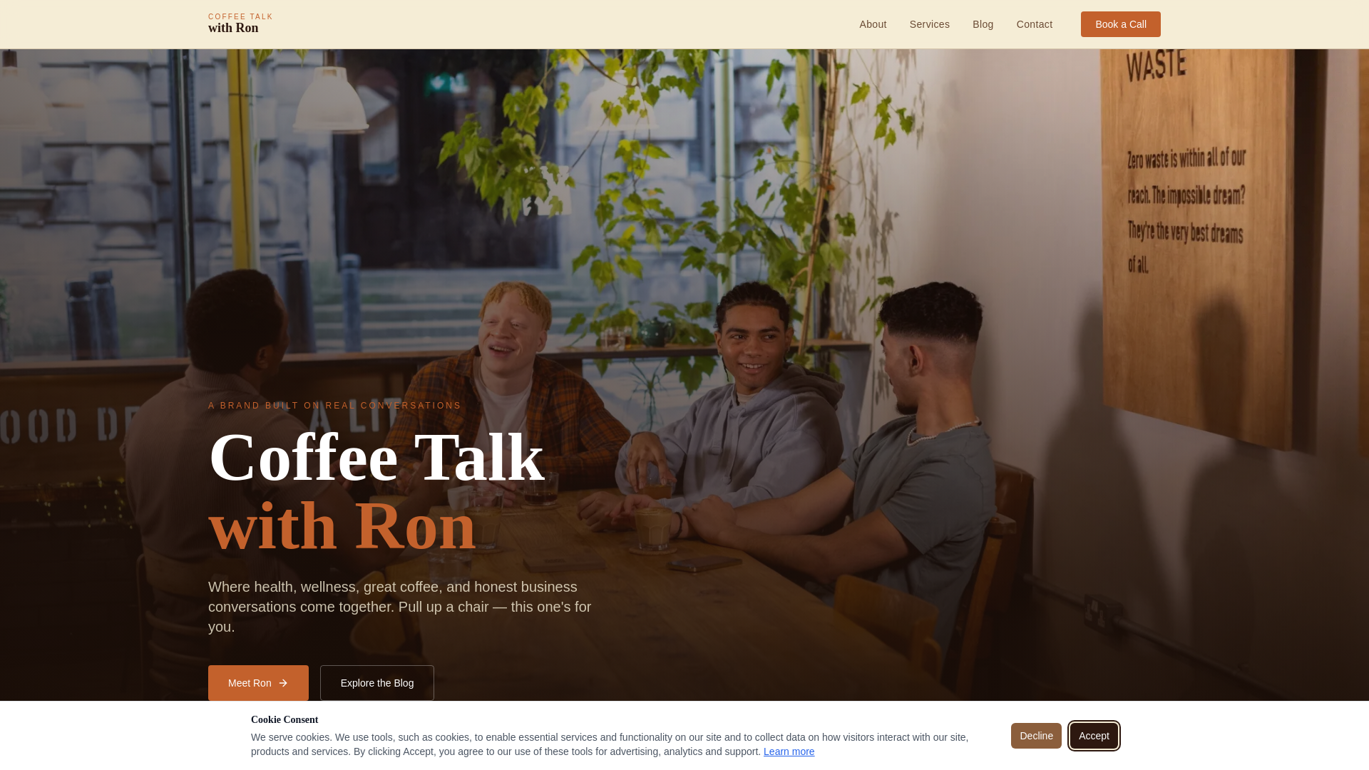 website screenshot of https://coffeetalkwithron.com/