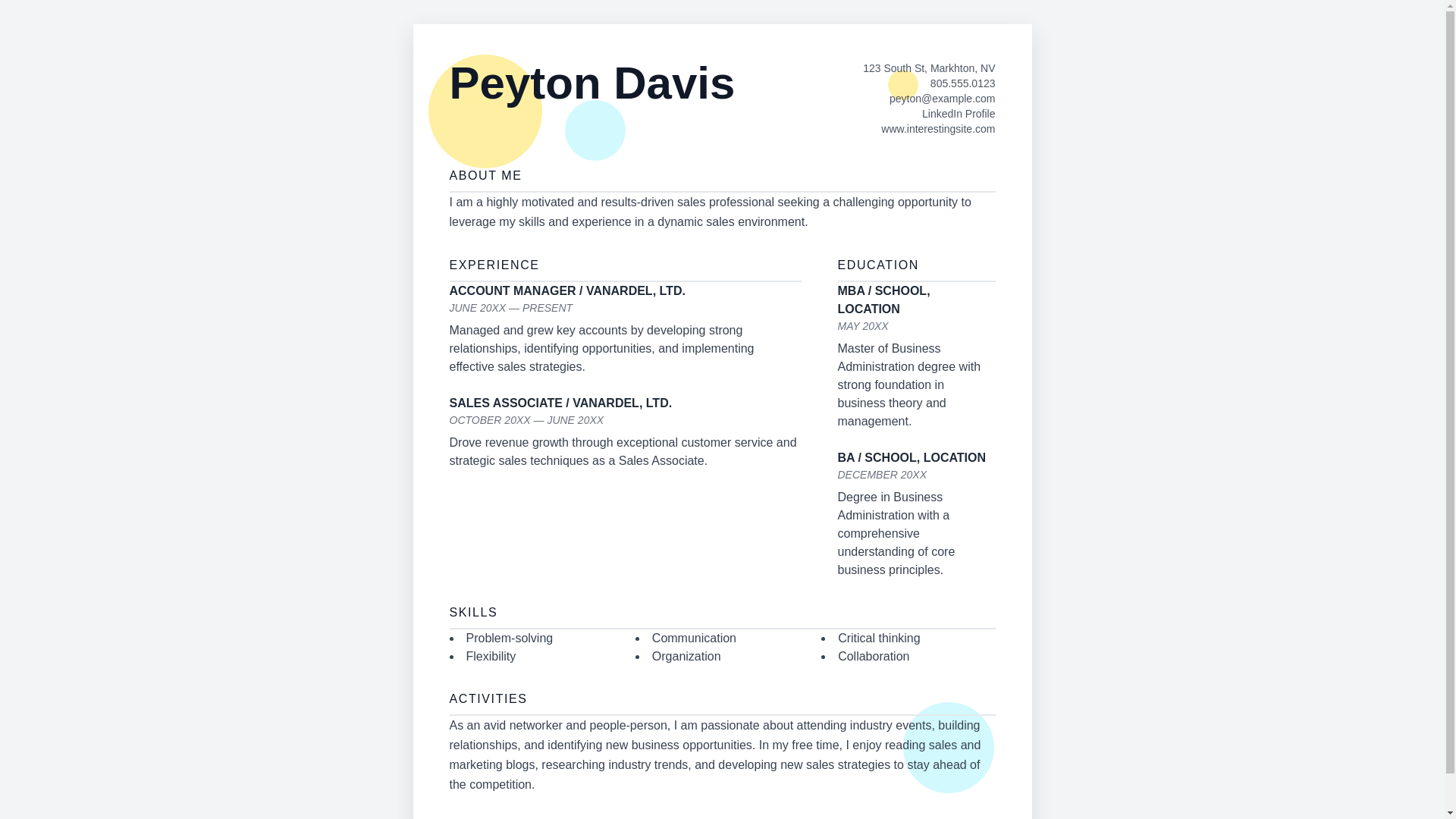 website screenshot of https://resume-template-peyton-davis.pages.dev/