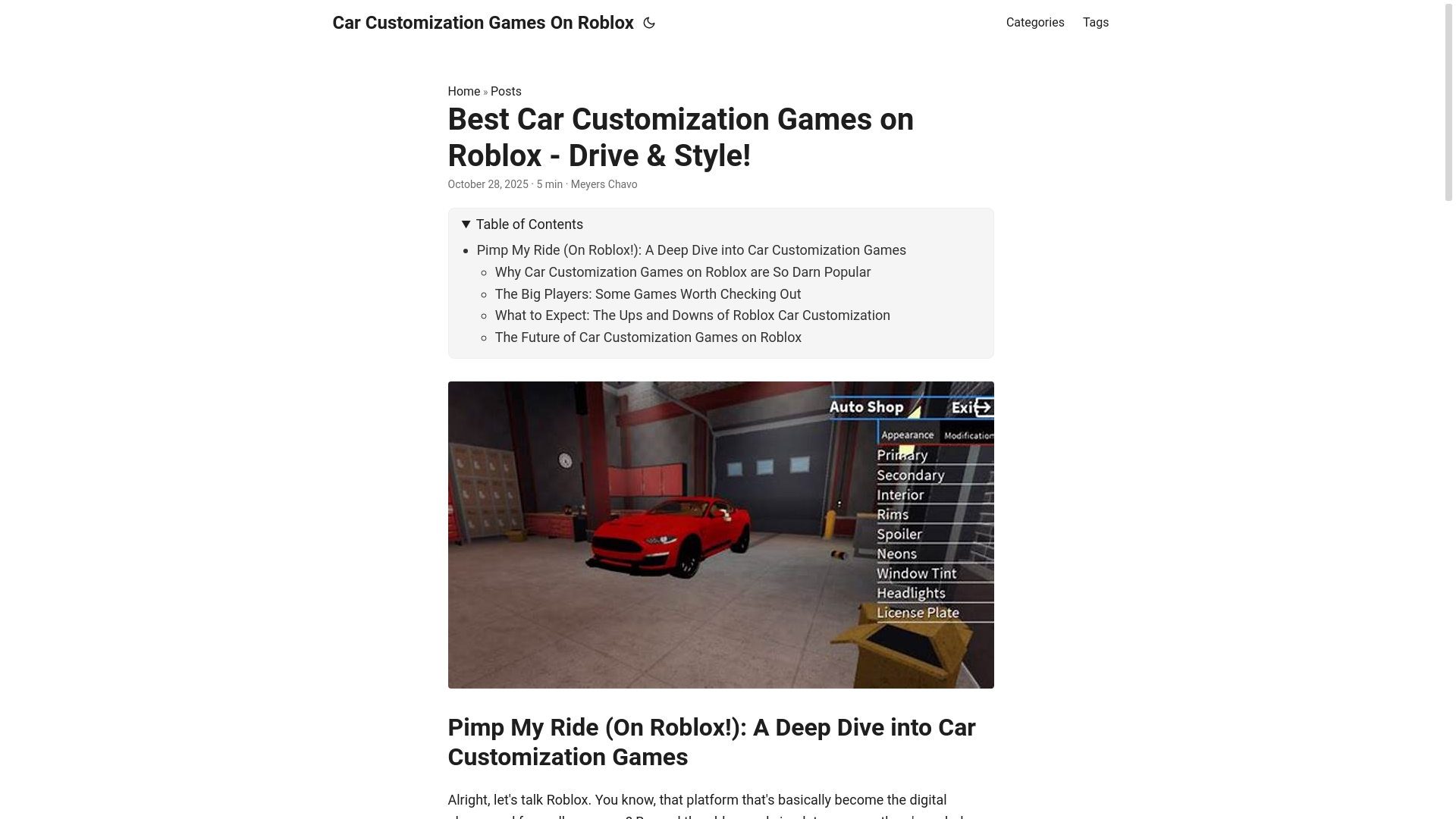 website screenshot of https://car-customization-games-on-roblox.pages.dev/