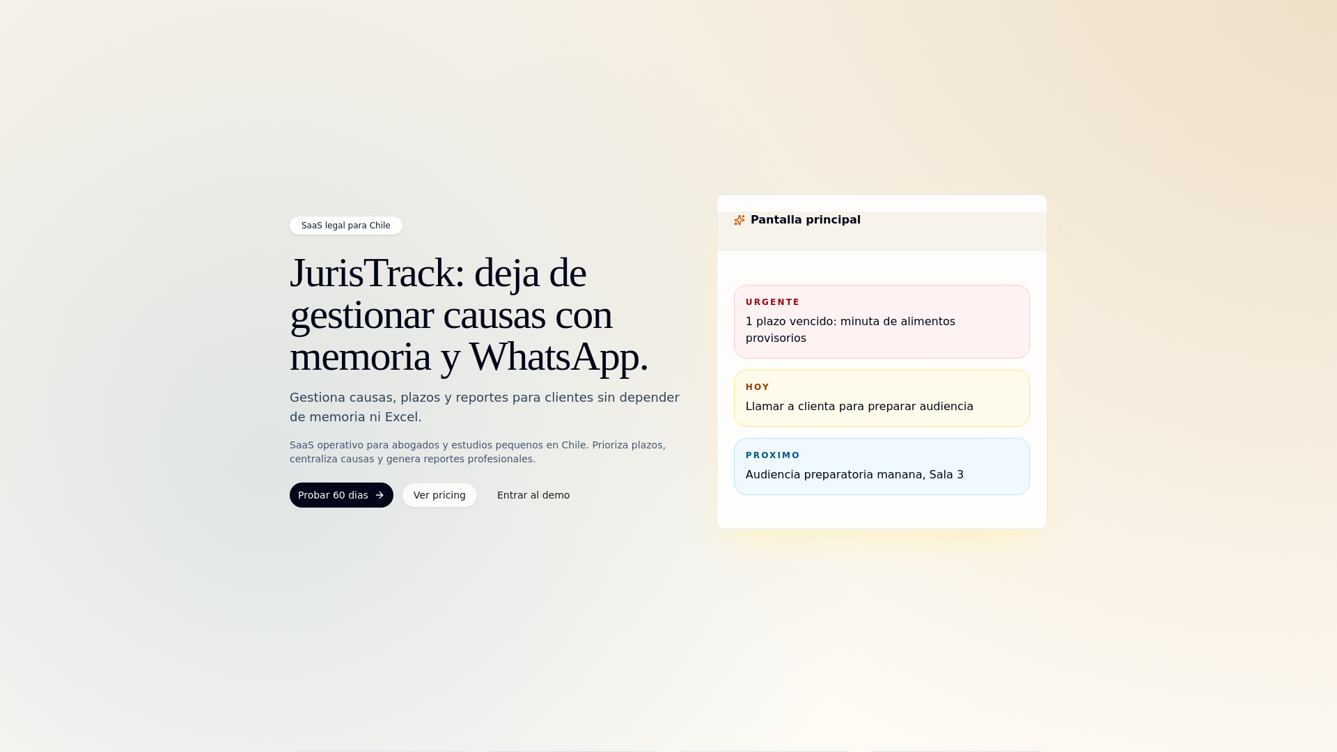 website screenshot of https://juristrack.cl