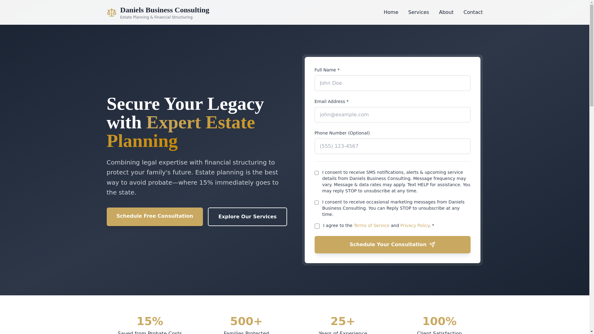 website screenshot of https://danielsbusinessconsulting.net/