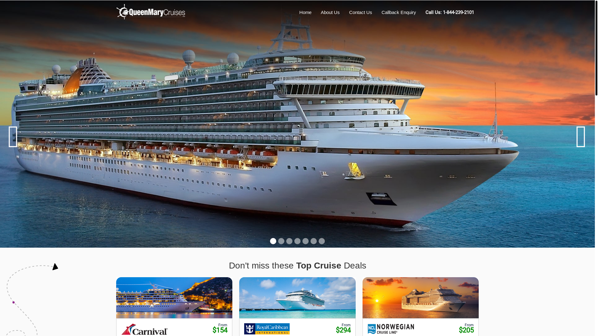 website screenshot of https://queenmarycruises.com/