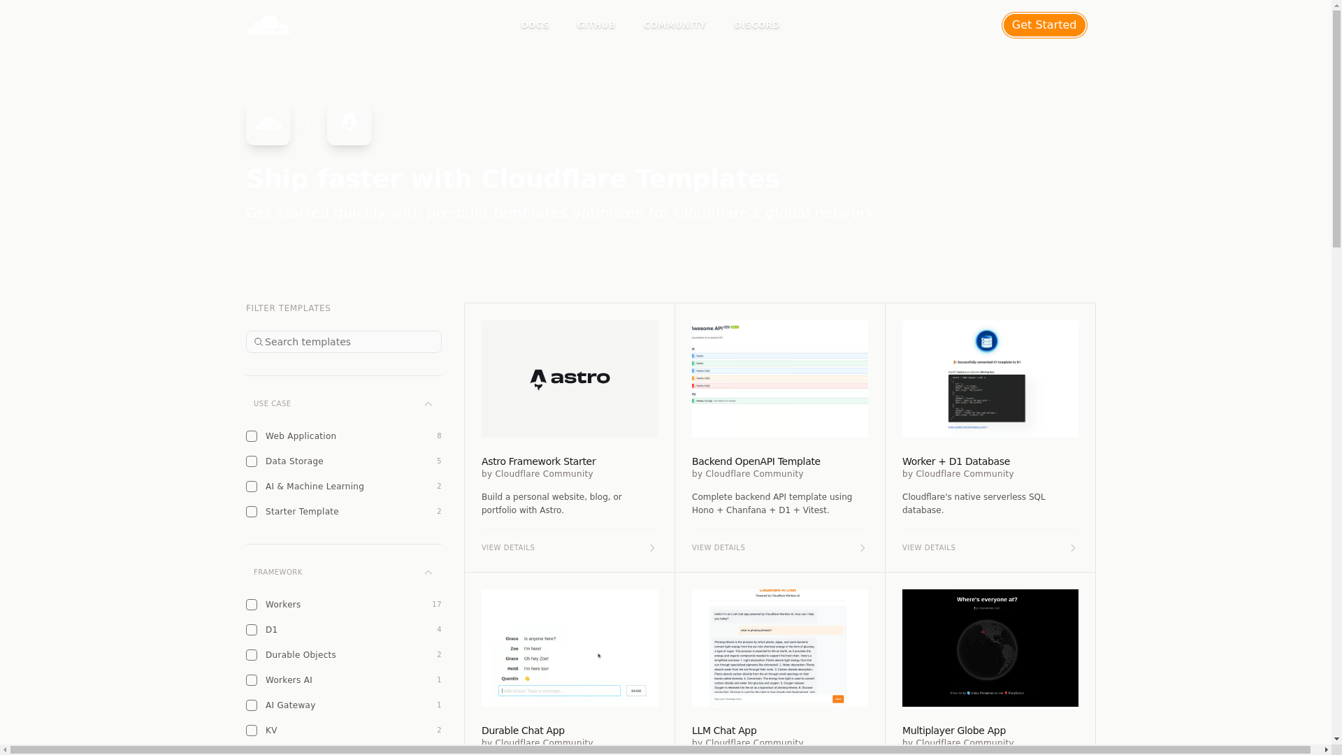 website screenshot of https://workers.new/templates