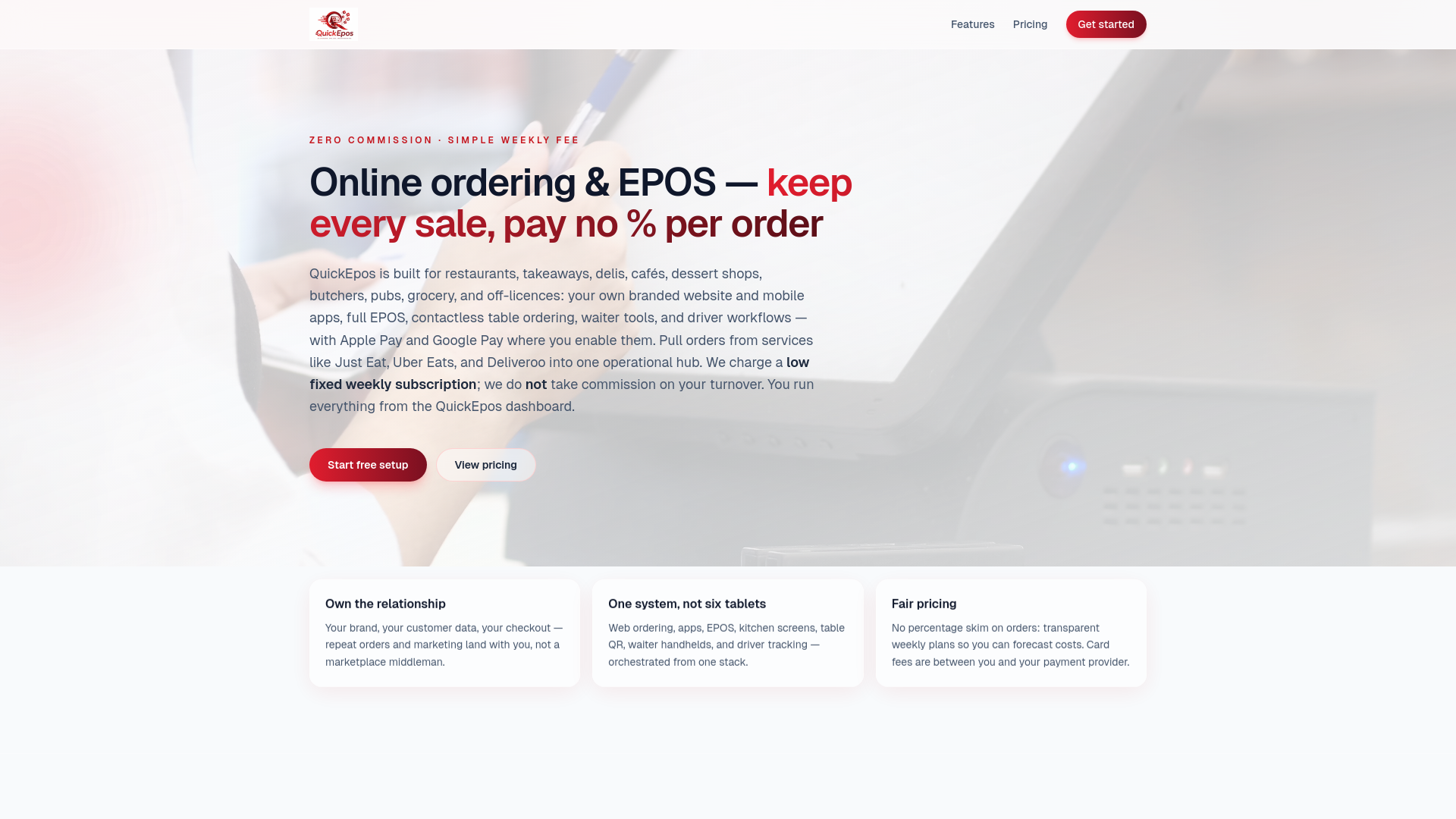 website screenshot of https://quickepos.co.uk/