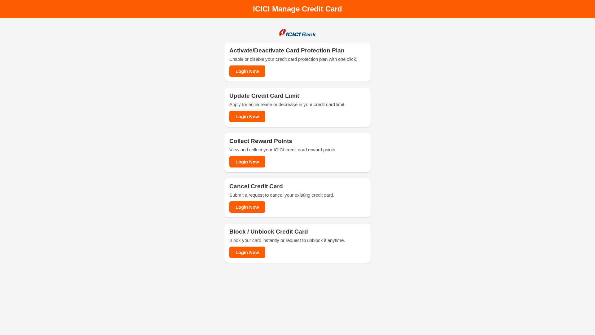 website screenshot of https://managecards.info/