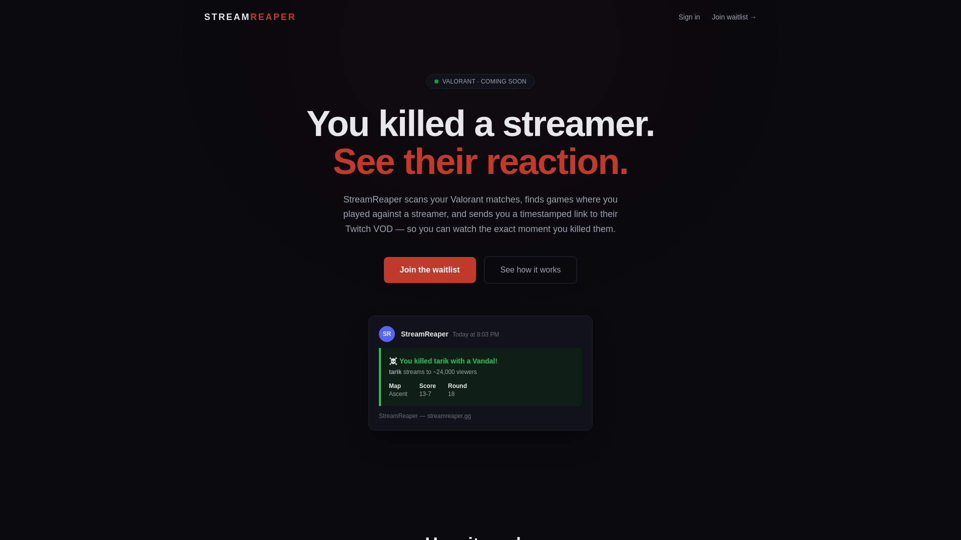 website screenshot of https://streamreaper.gg