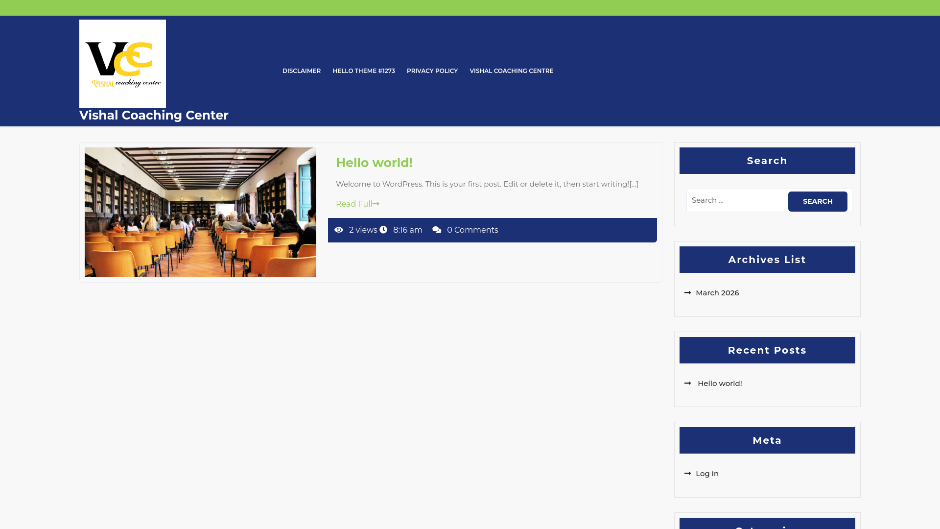 website screenshot of https://vishalcoachingcenter.com/