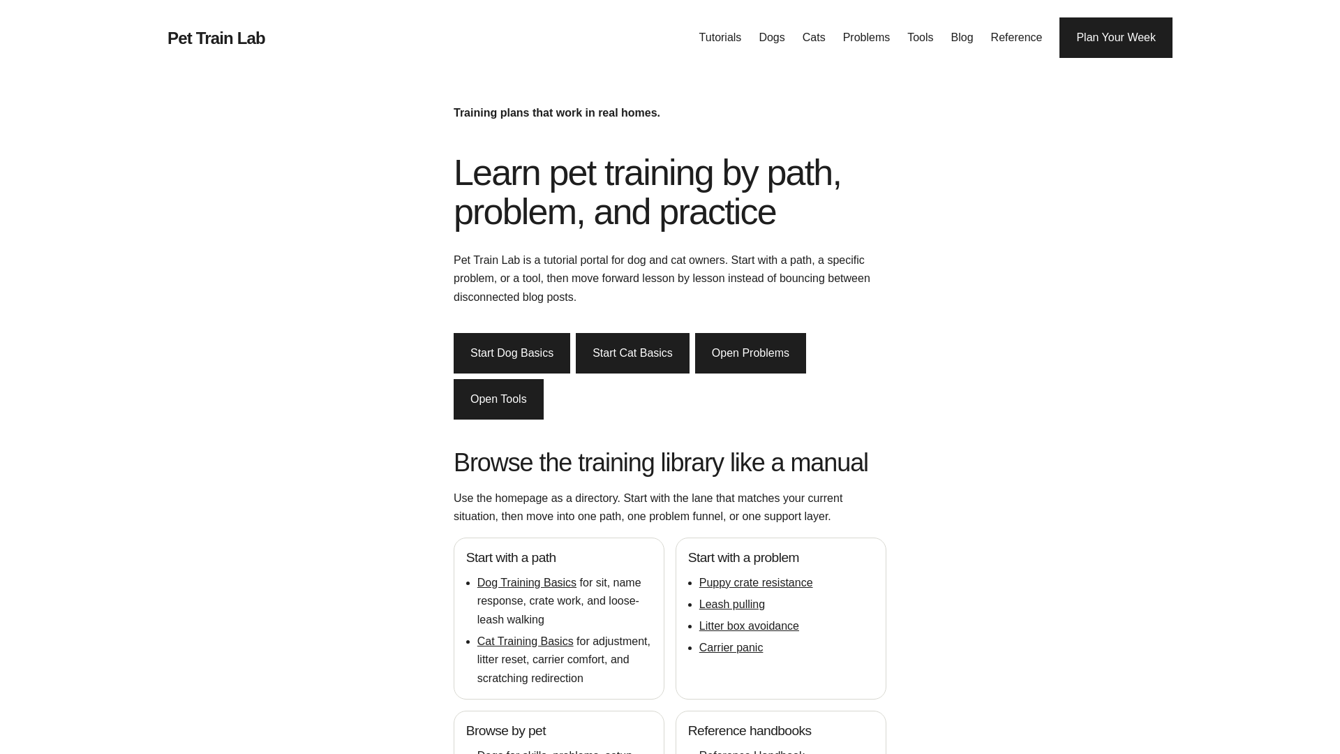 website screenshot of https://pettrainlab.com/