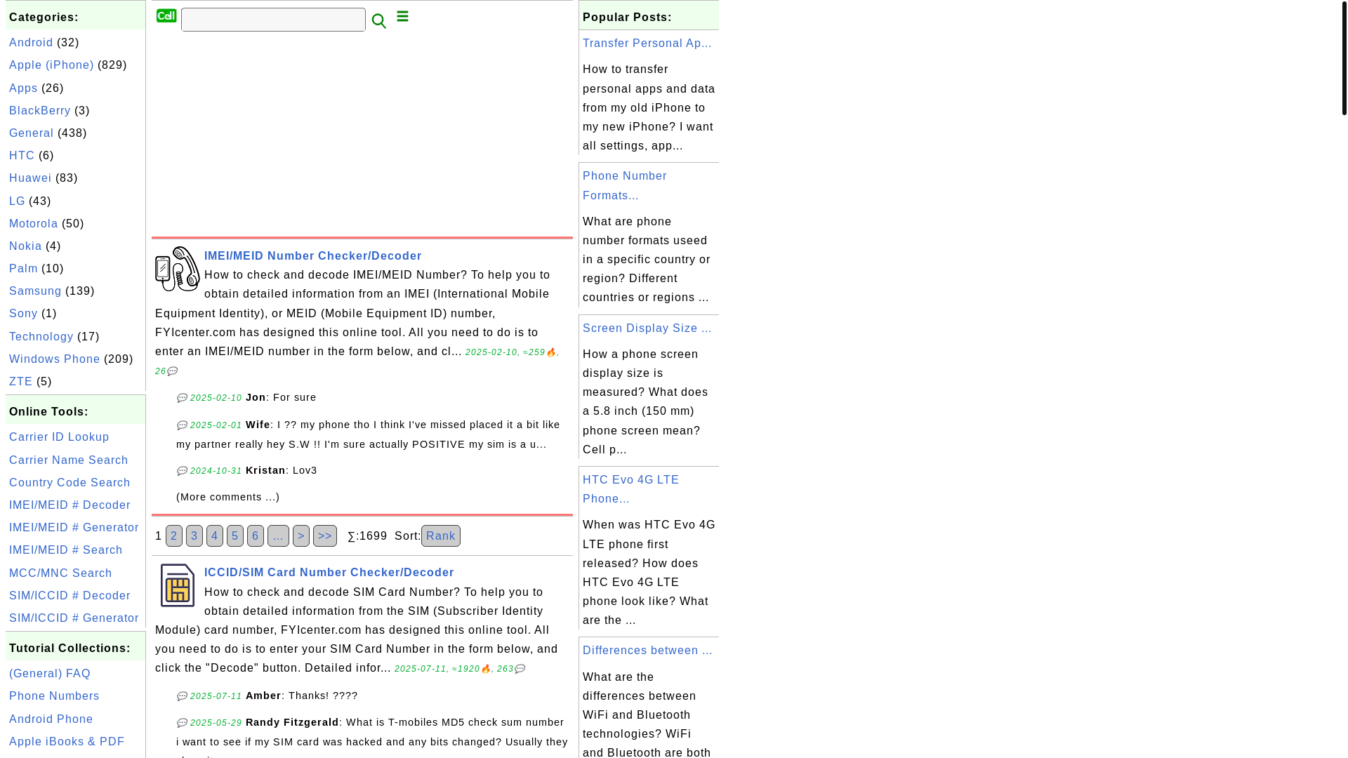 website screenshot of https://phone.fyicenter.com/