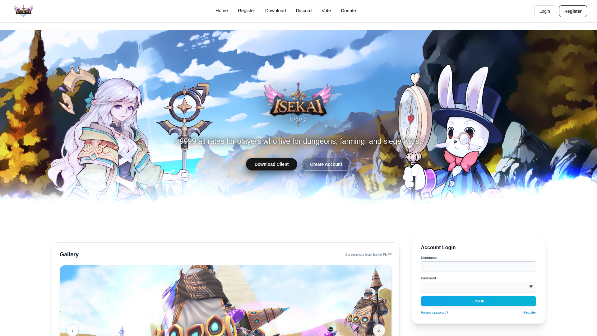 website screenshot of https://isekai-flyff.online/