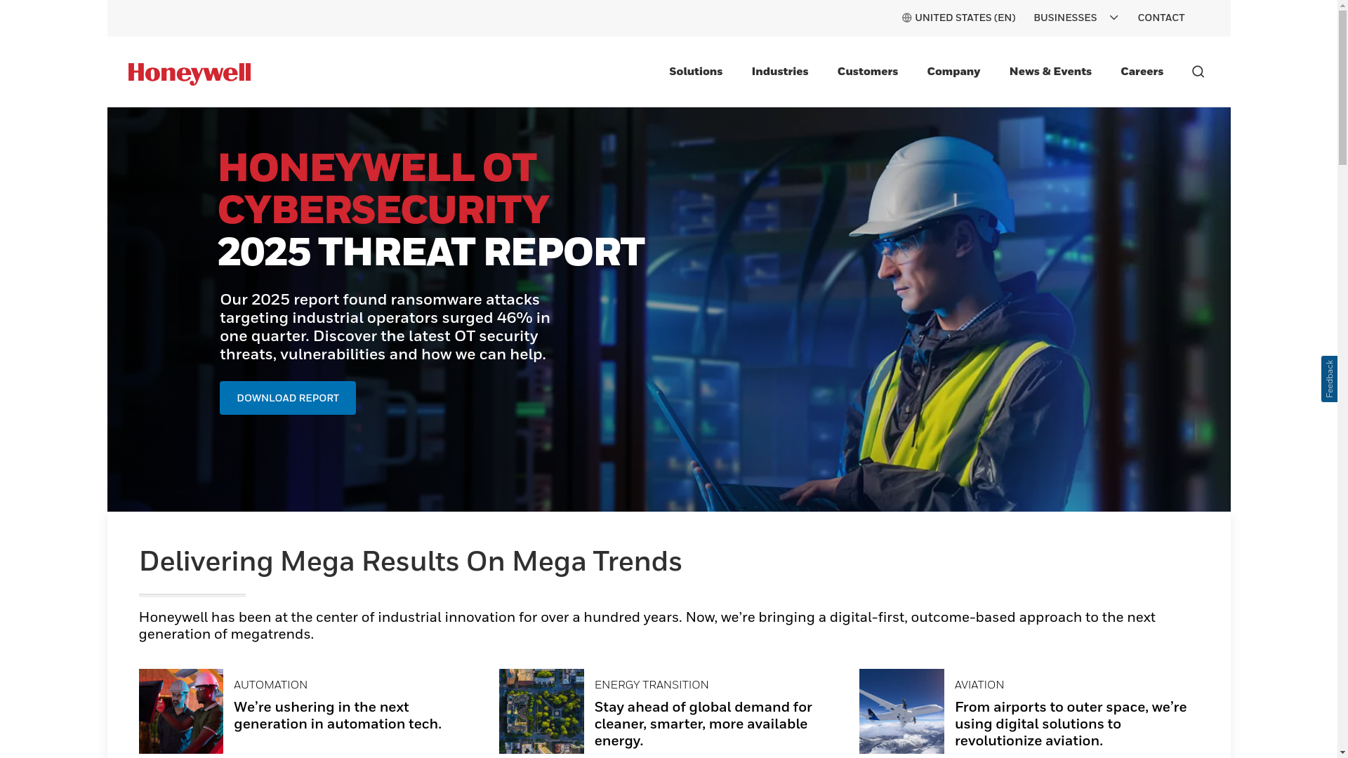 website screenshot of http://www.honeywell.com/