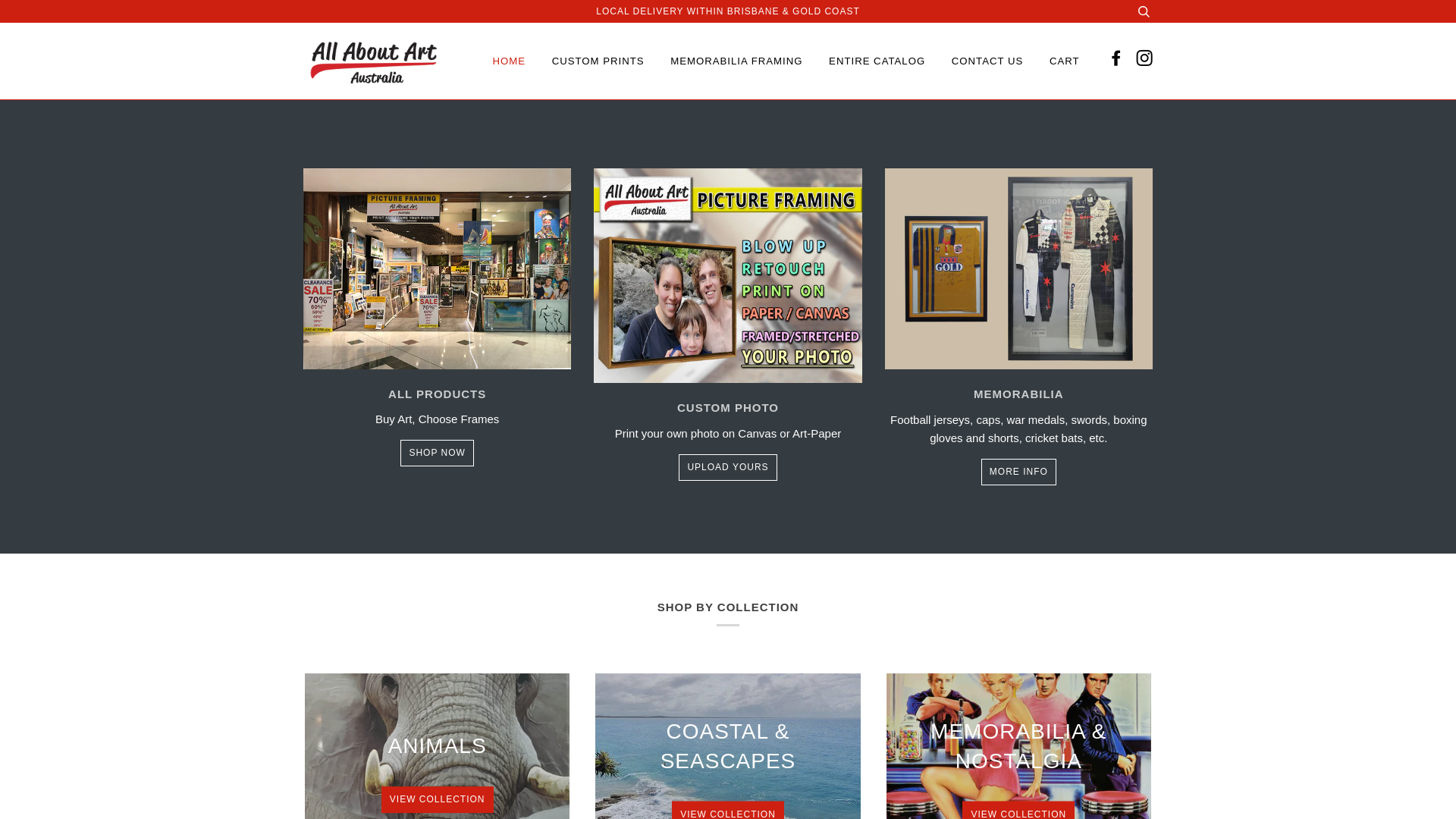 website screenshot of https://allaboutartandframing.com.au