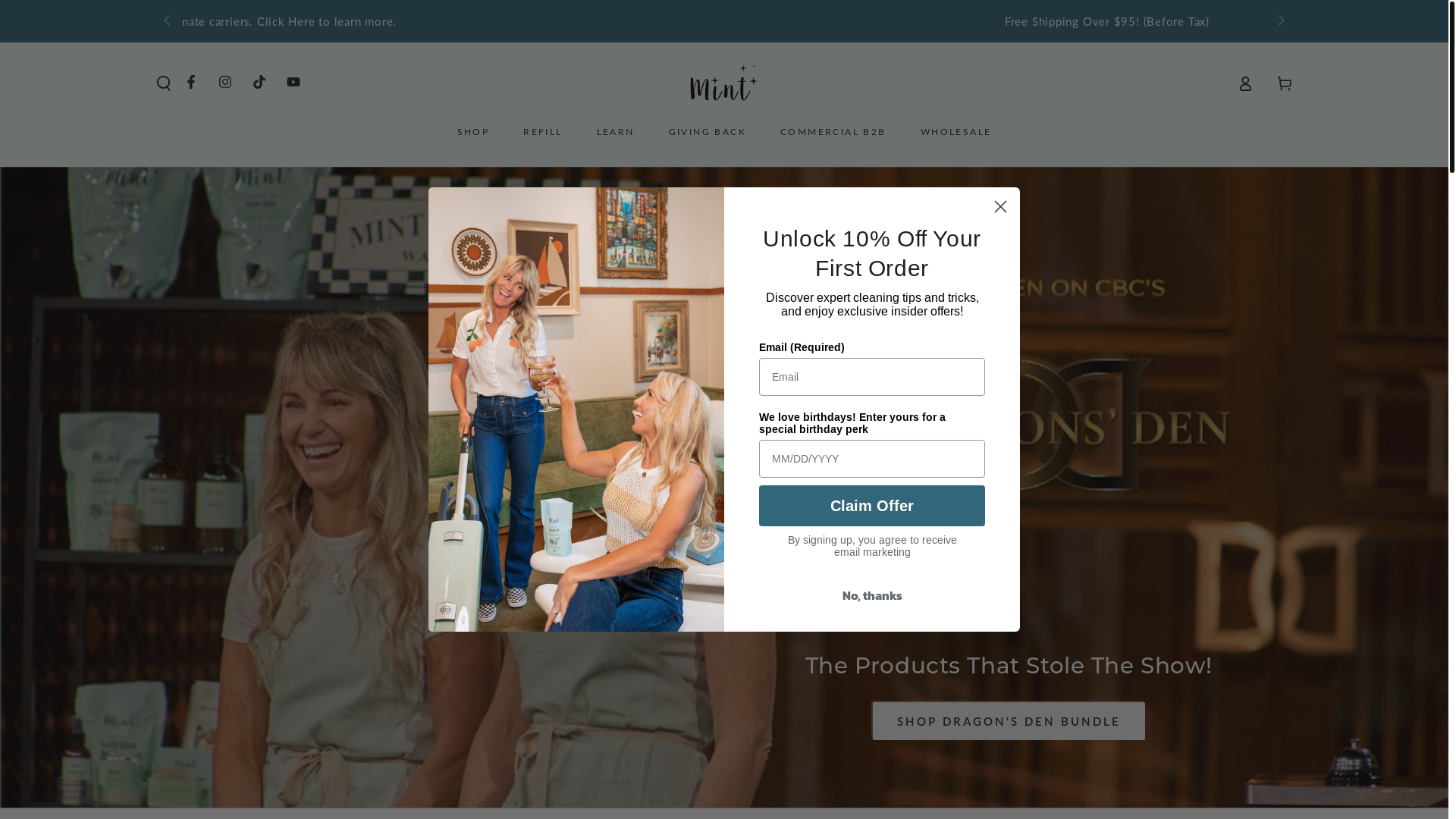 website screenshot of https://mintcleaningproducts.org/