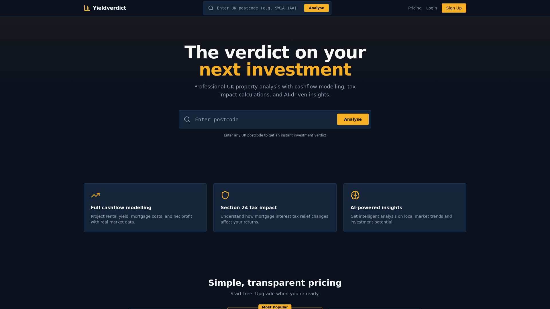 website screenshot of https://yieldverdict.co.uk/
