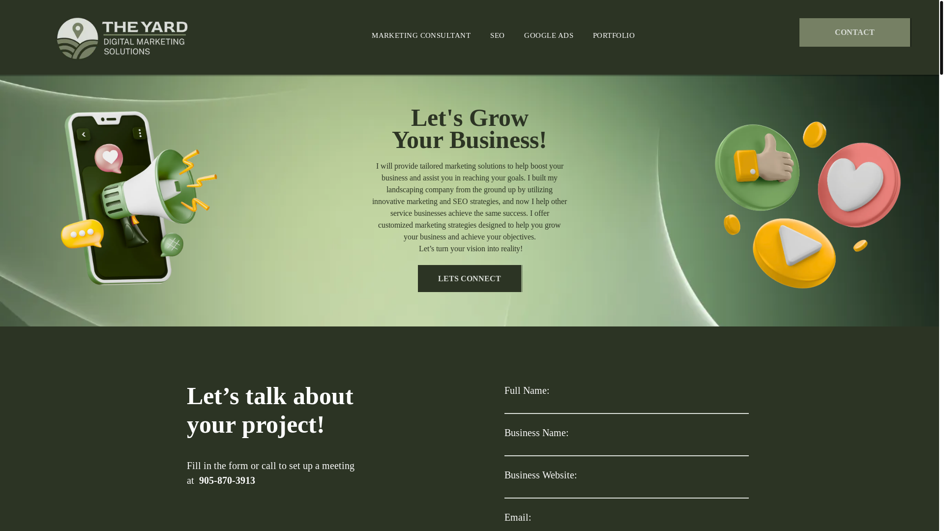 website screenshot of https://theyardmarketing.ca/