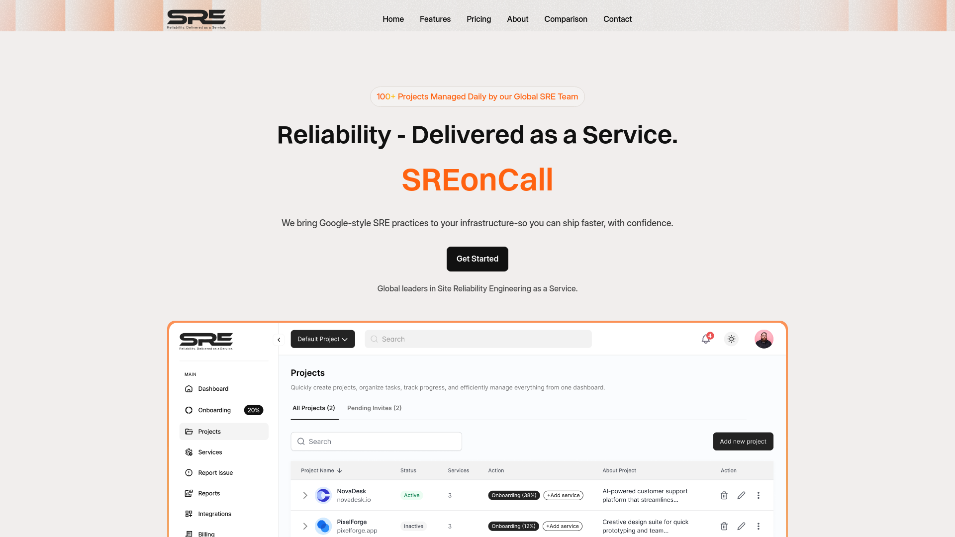 website screenshot of https://sreoncall.com