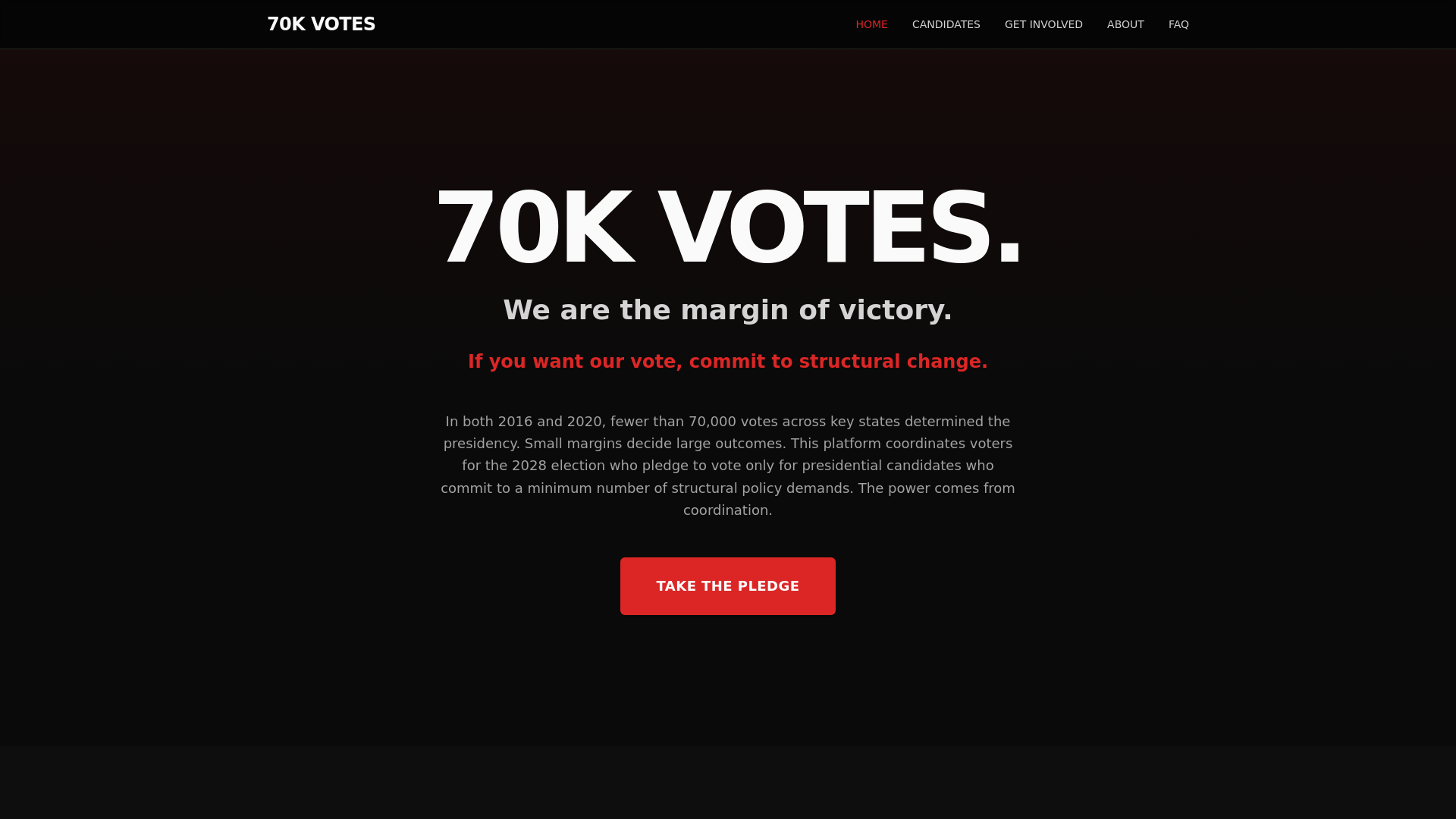 website screenshot of https://70kvotes.org/