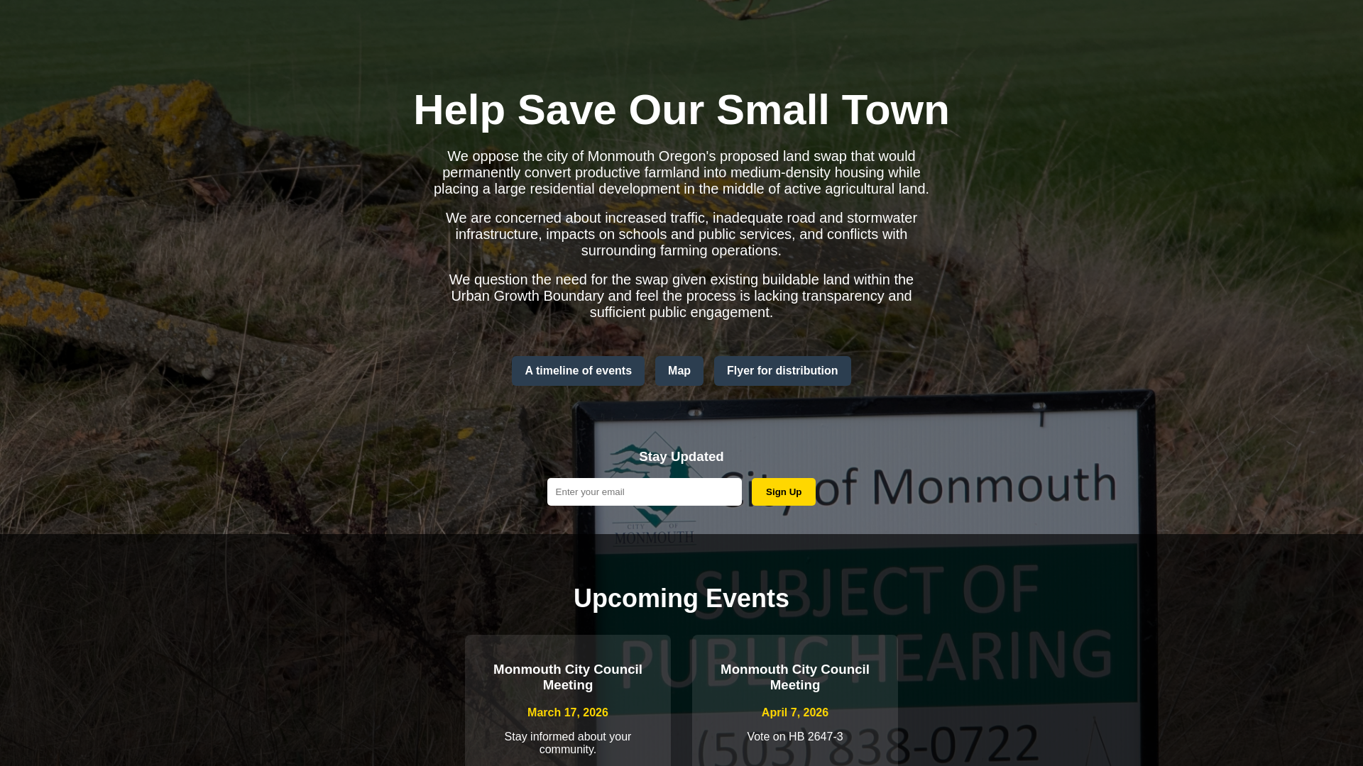 website screenshot of https://saveoursmalltownmonmouth.com/