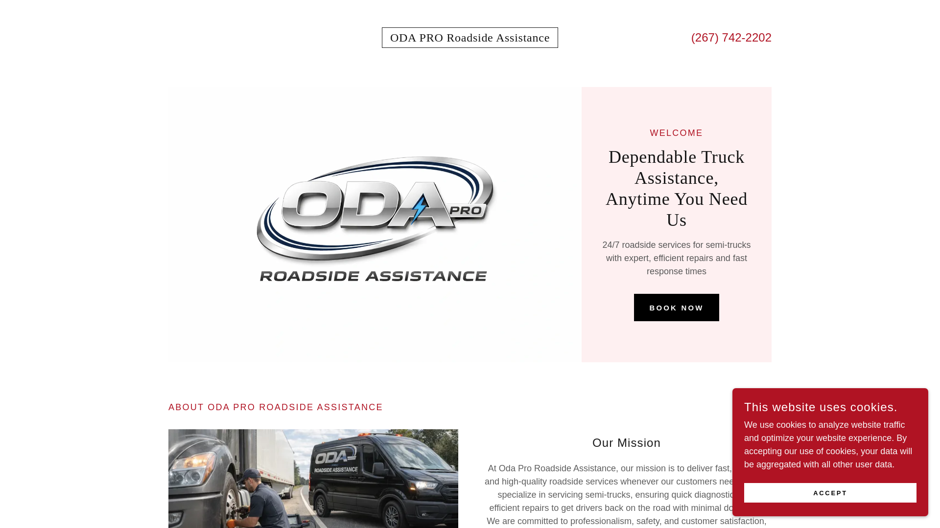 website screenshot of https://odaproroadassistance.com