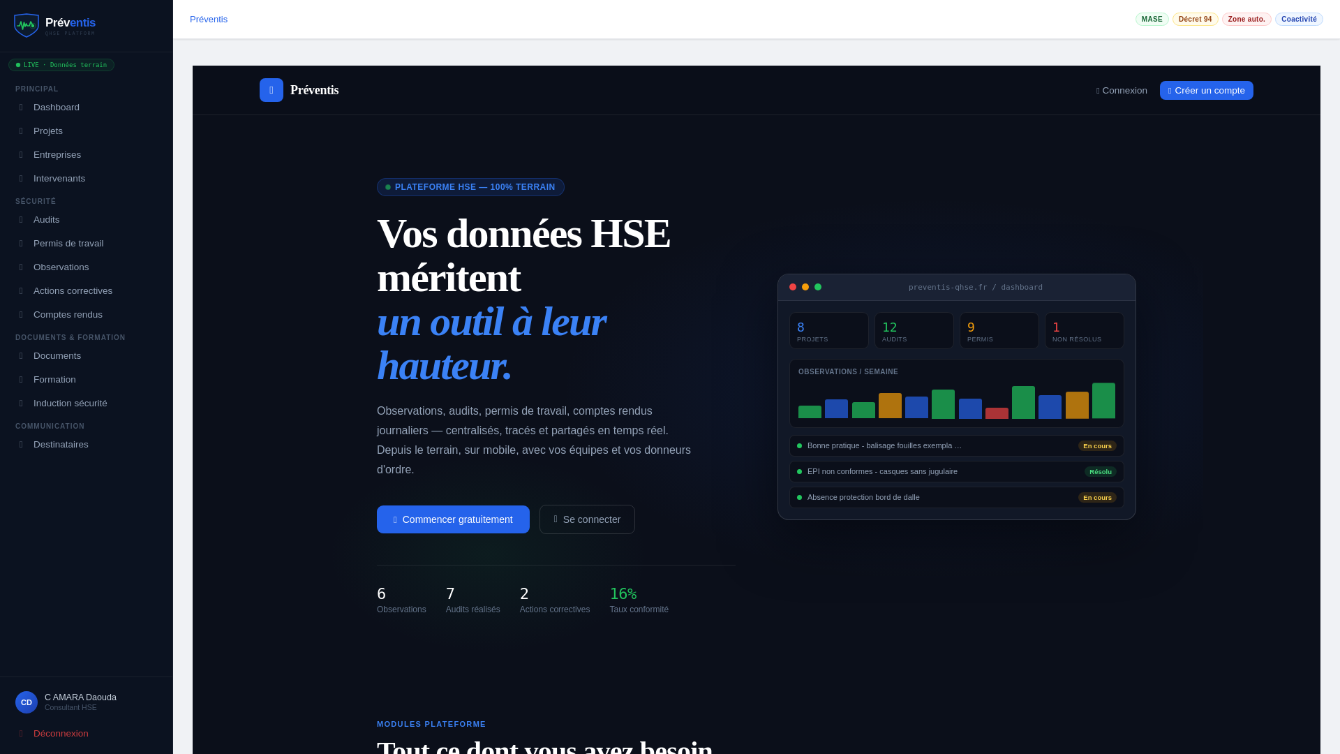 website screenshot of https://preventis-qhse.fr