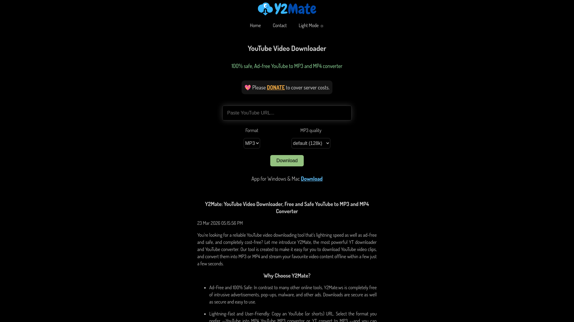 website screenshot of https://y2mate.ws/