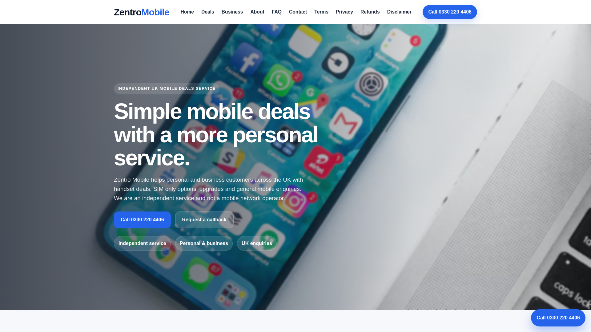website screenshot of https://zentromobile.online