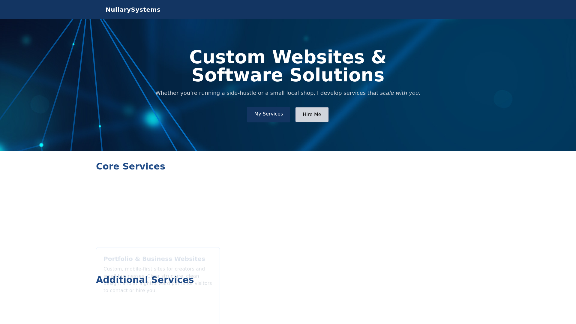 website screenshot of https://nullarysystems.ca