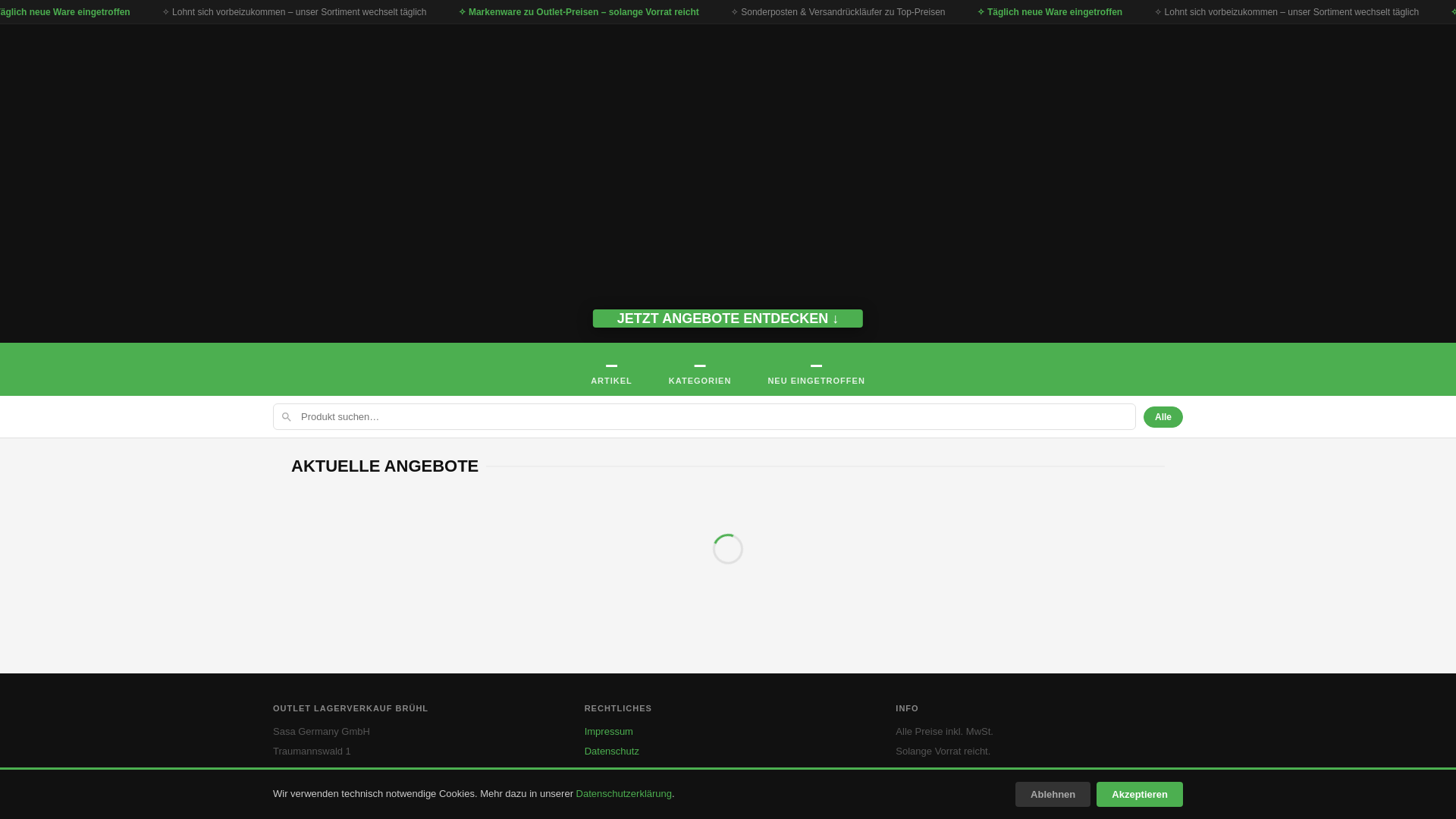 website screenshot of https://outlet-lagerverkauf-bruehl.de/