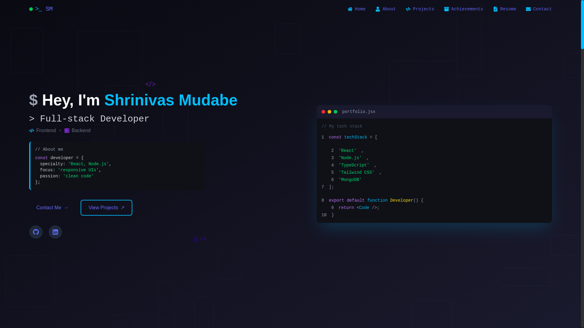 website screenshot of https://shrinivasmudabe.me/