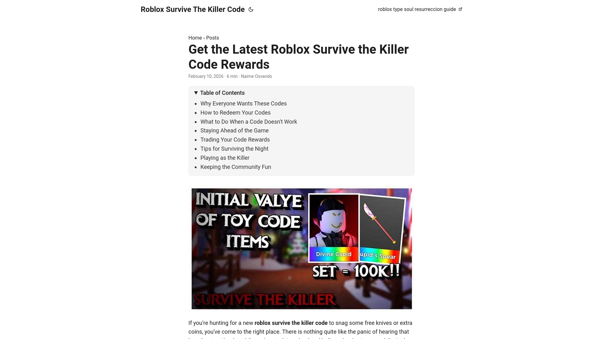website screenshot of https://roblox-survive-the-killer-code.pages.dev/