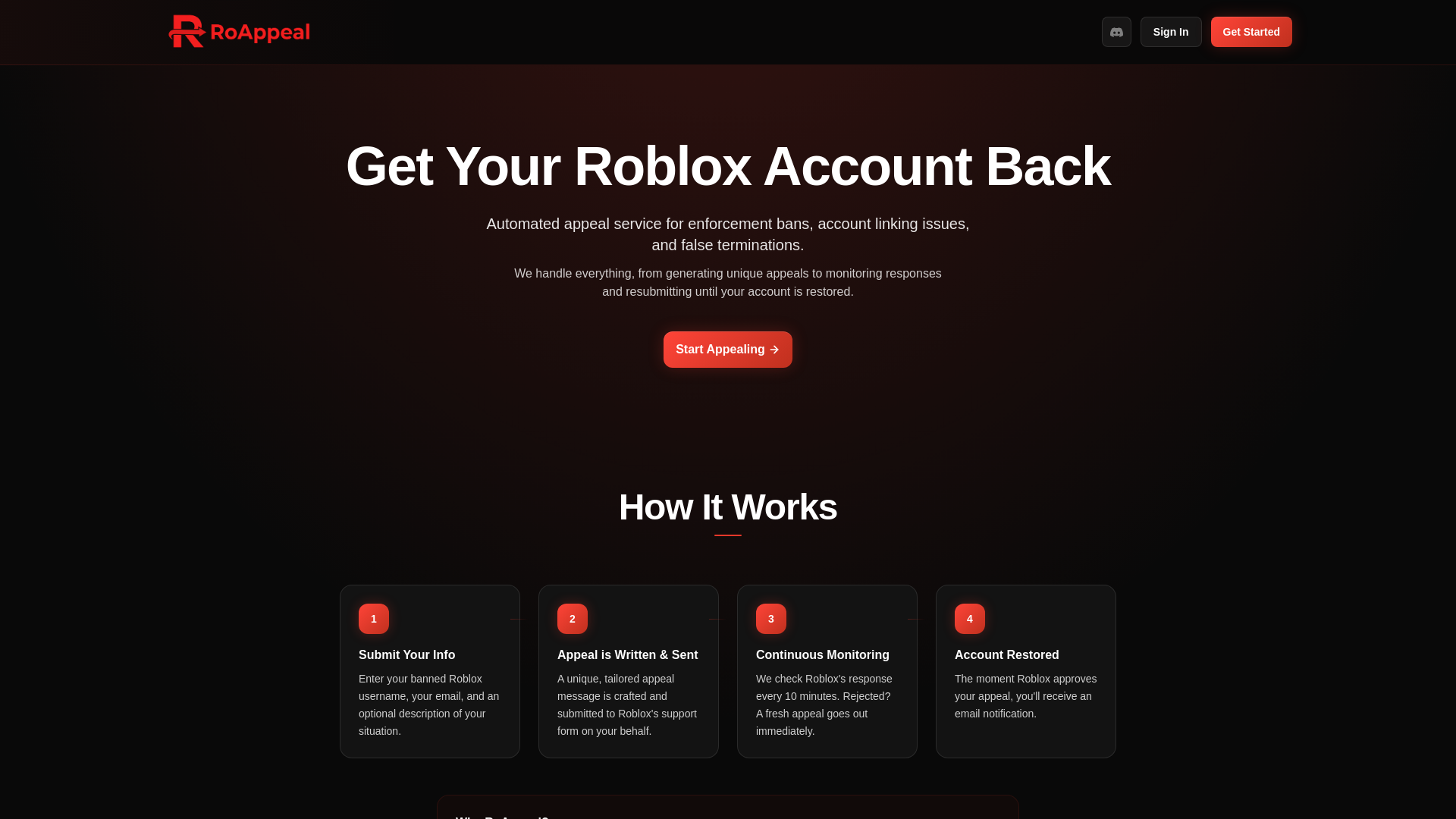 website screenshot of https://roappeal.com/