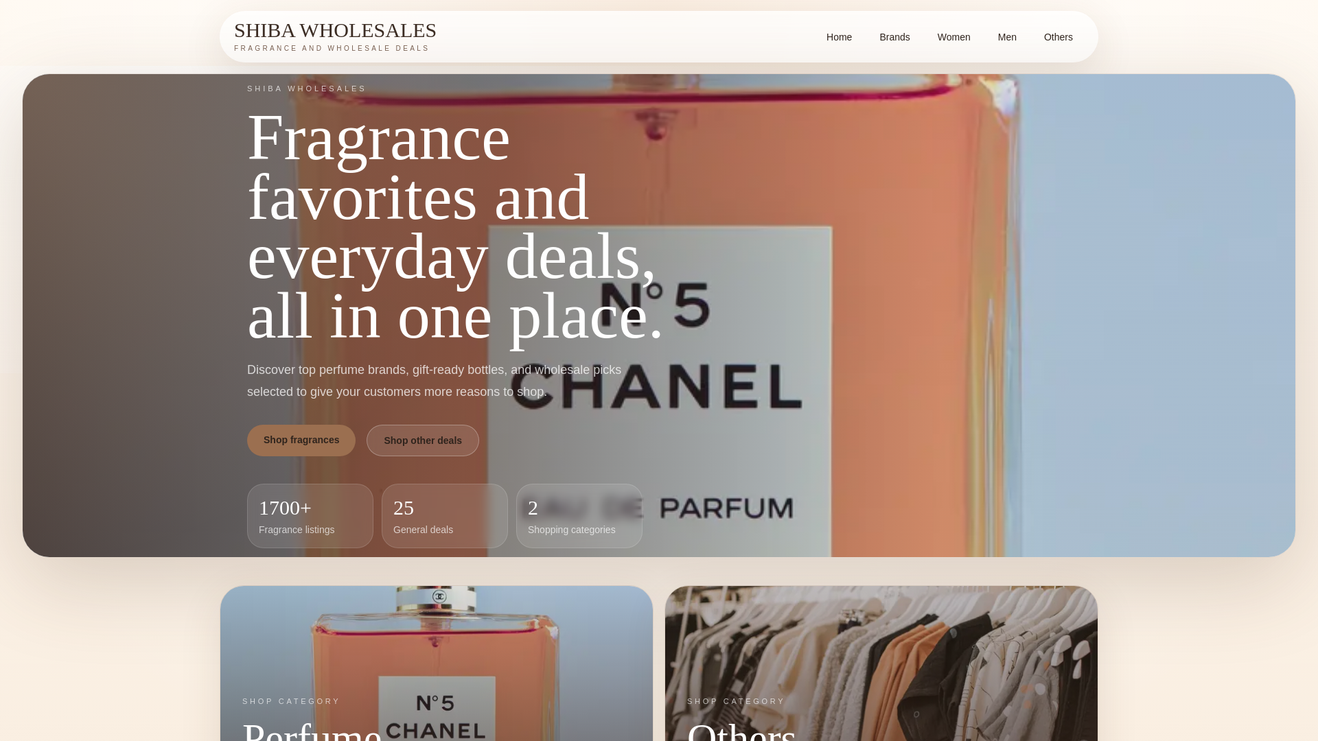 website screenshot of https://shibawholesales.com