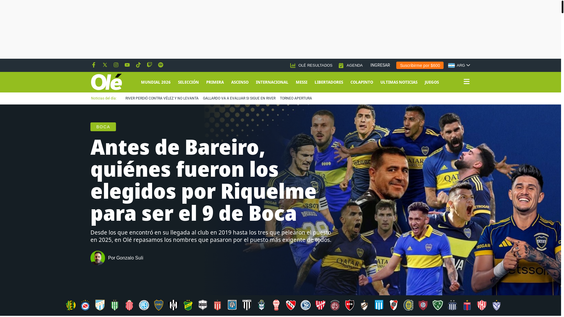 website screenshot of https://www.ole.com.ar/