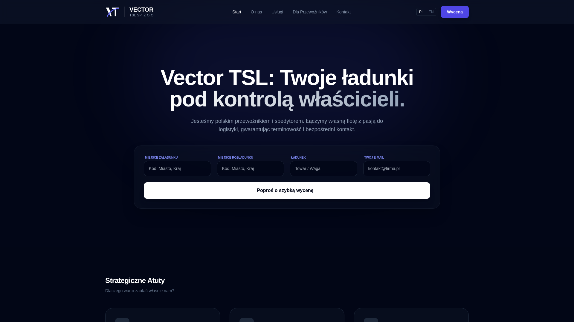 website screenshot of https://vectortsl.pl
