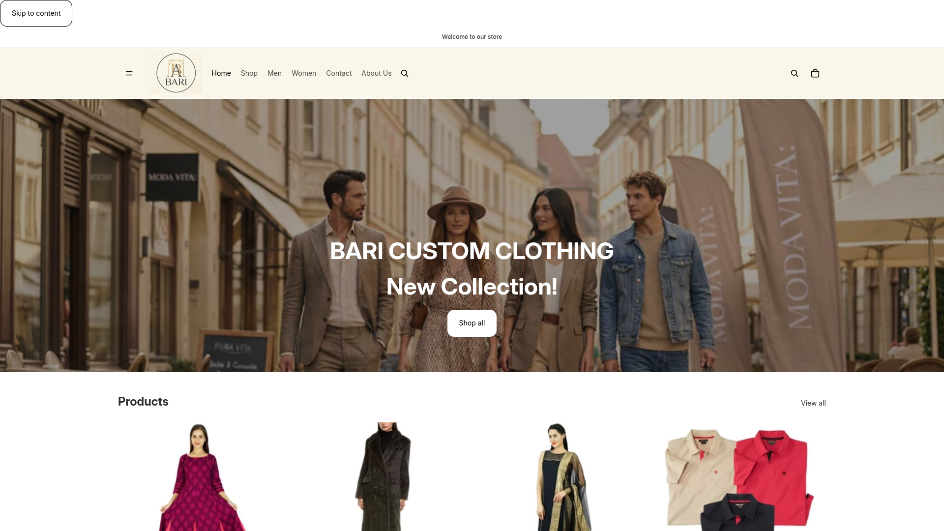 website screenshot of https://baricustomclothing.store
