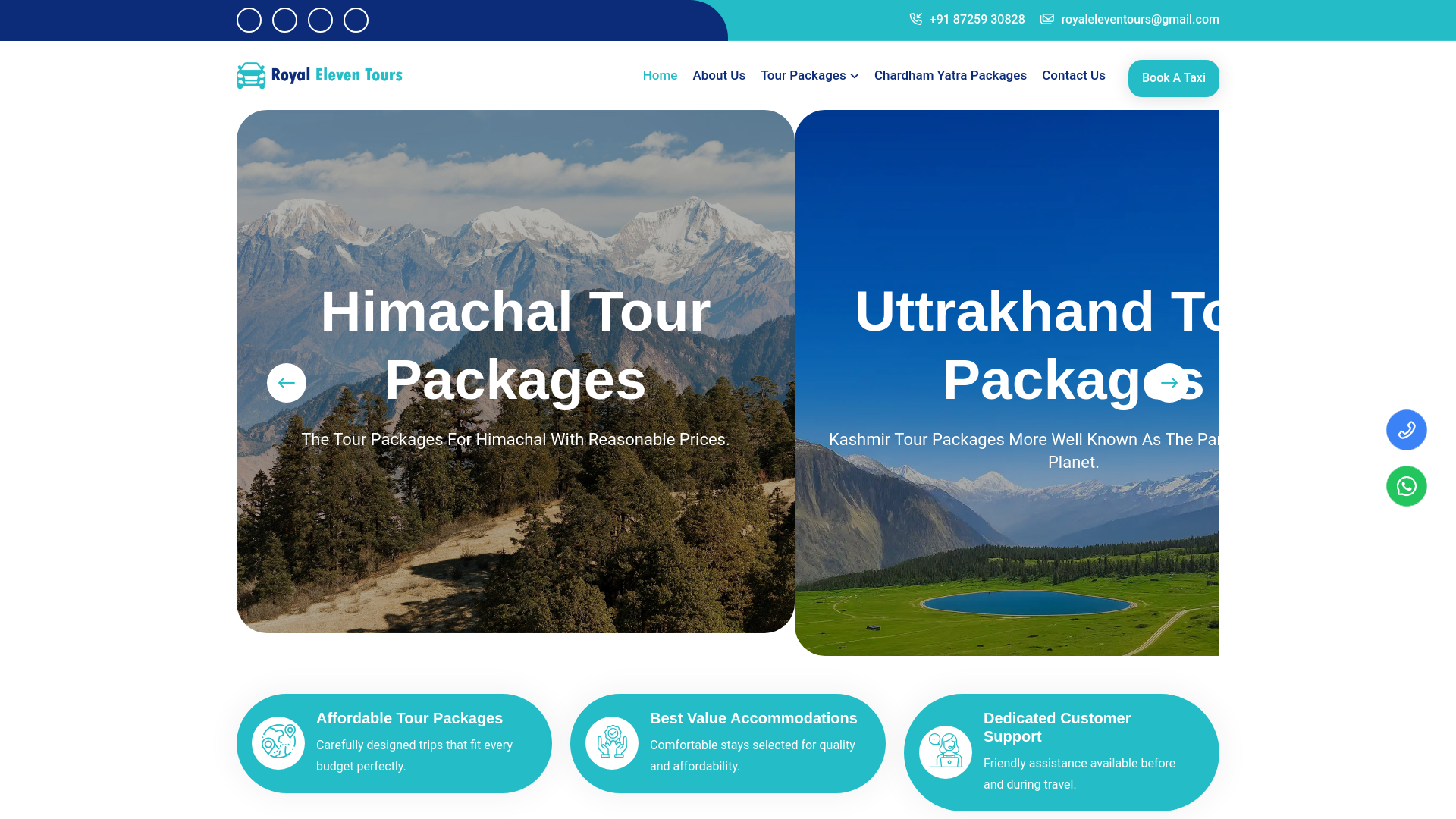 website screenshot of https://royaleleventours.com