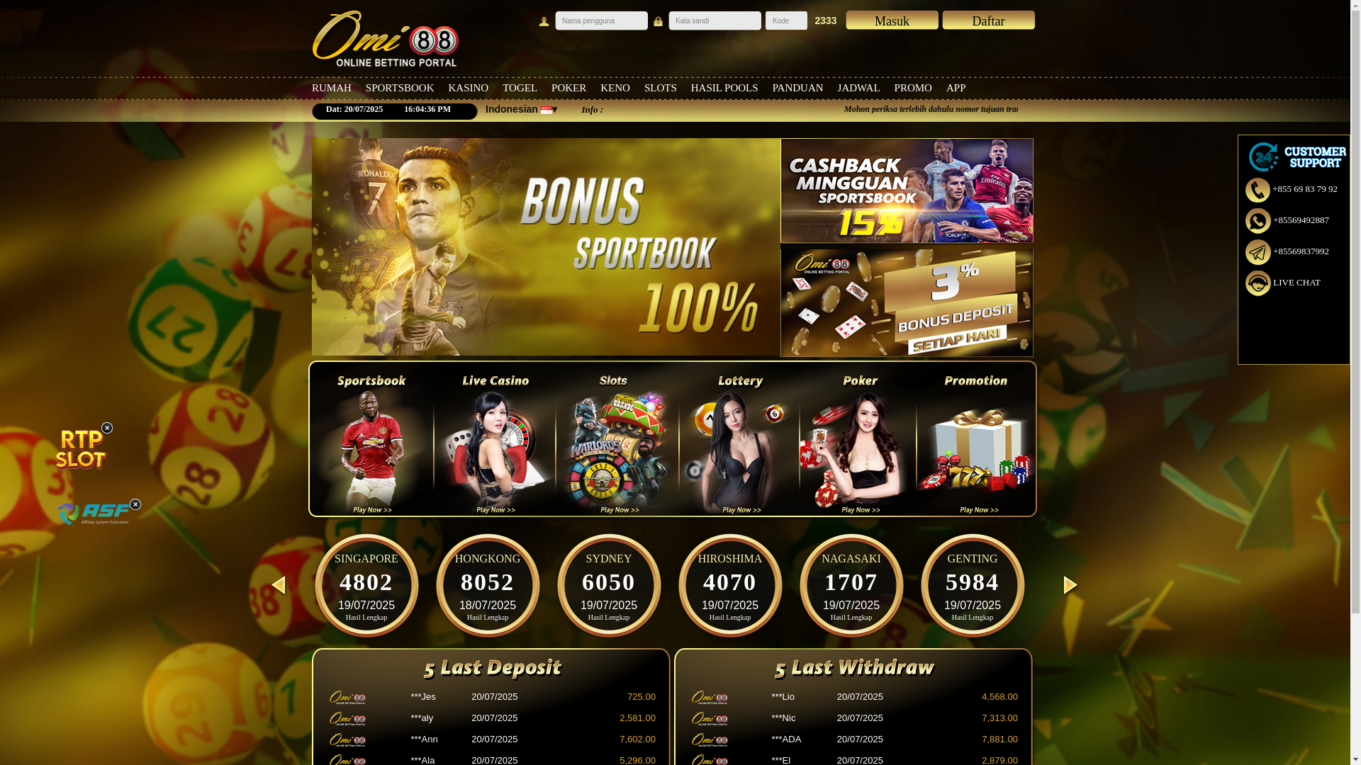 website screenshot of https://omi88arena.com/