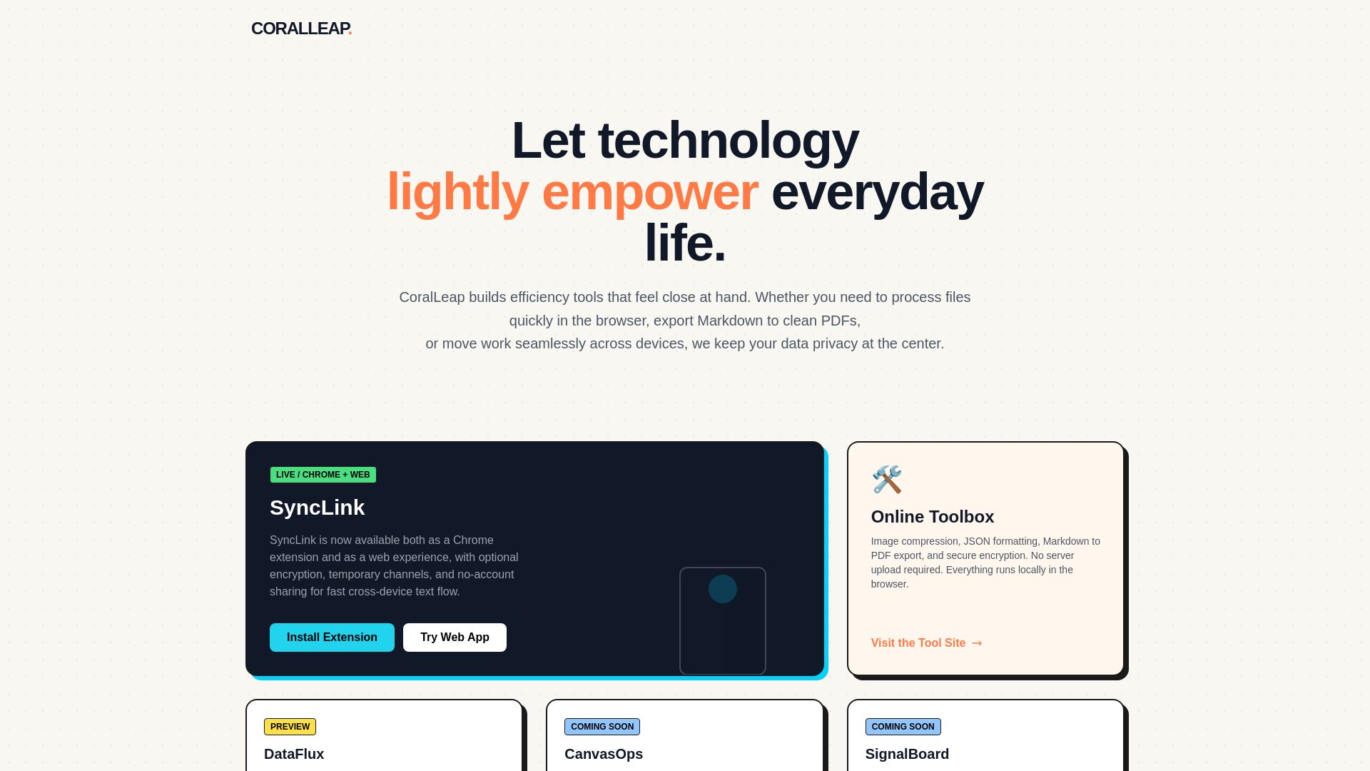 website screenshot of https://coralleap.pages.dev/