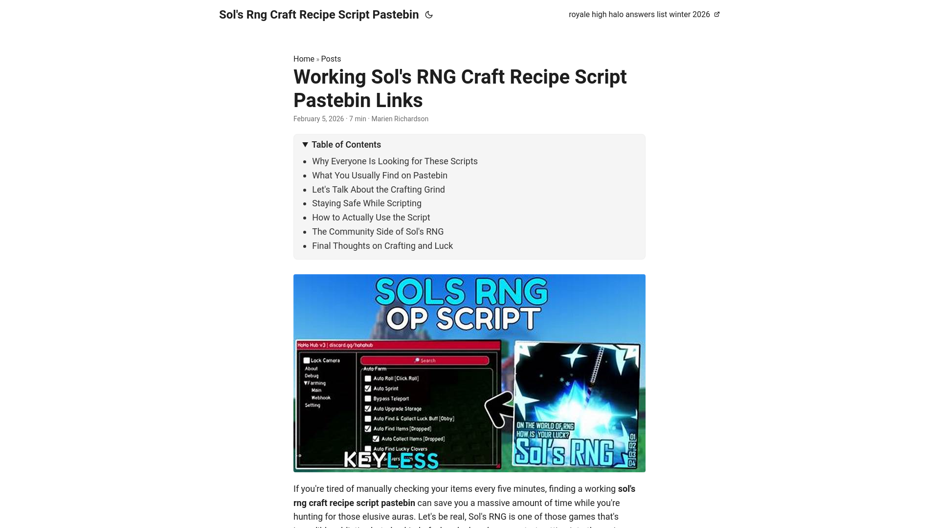 website screenshot of https://sols-rng-craft-recipe-script-pastebin.pages.dev/