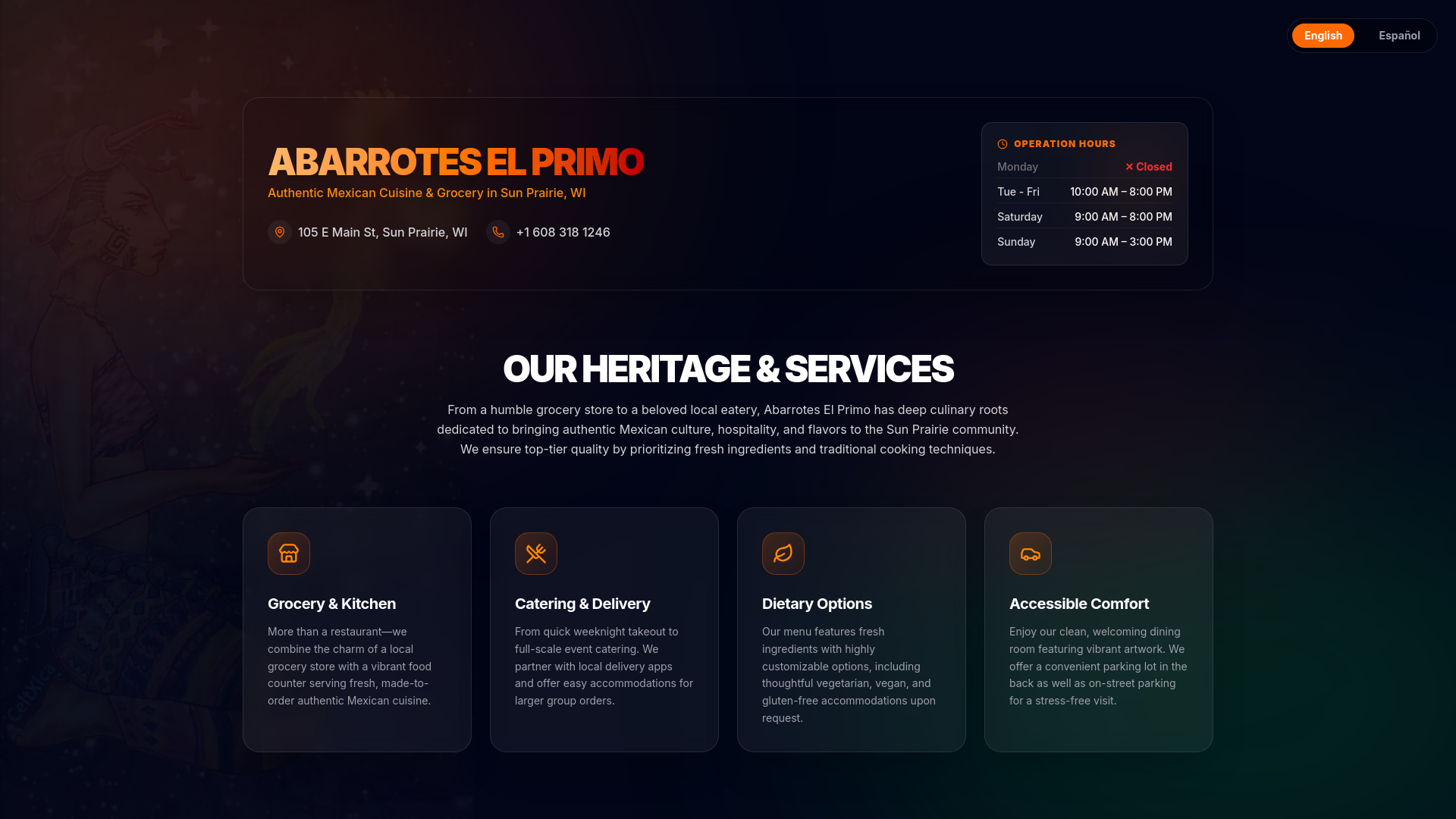 website screenshot of https://elprimosunprairie.com/