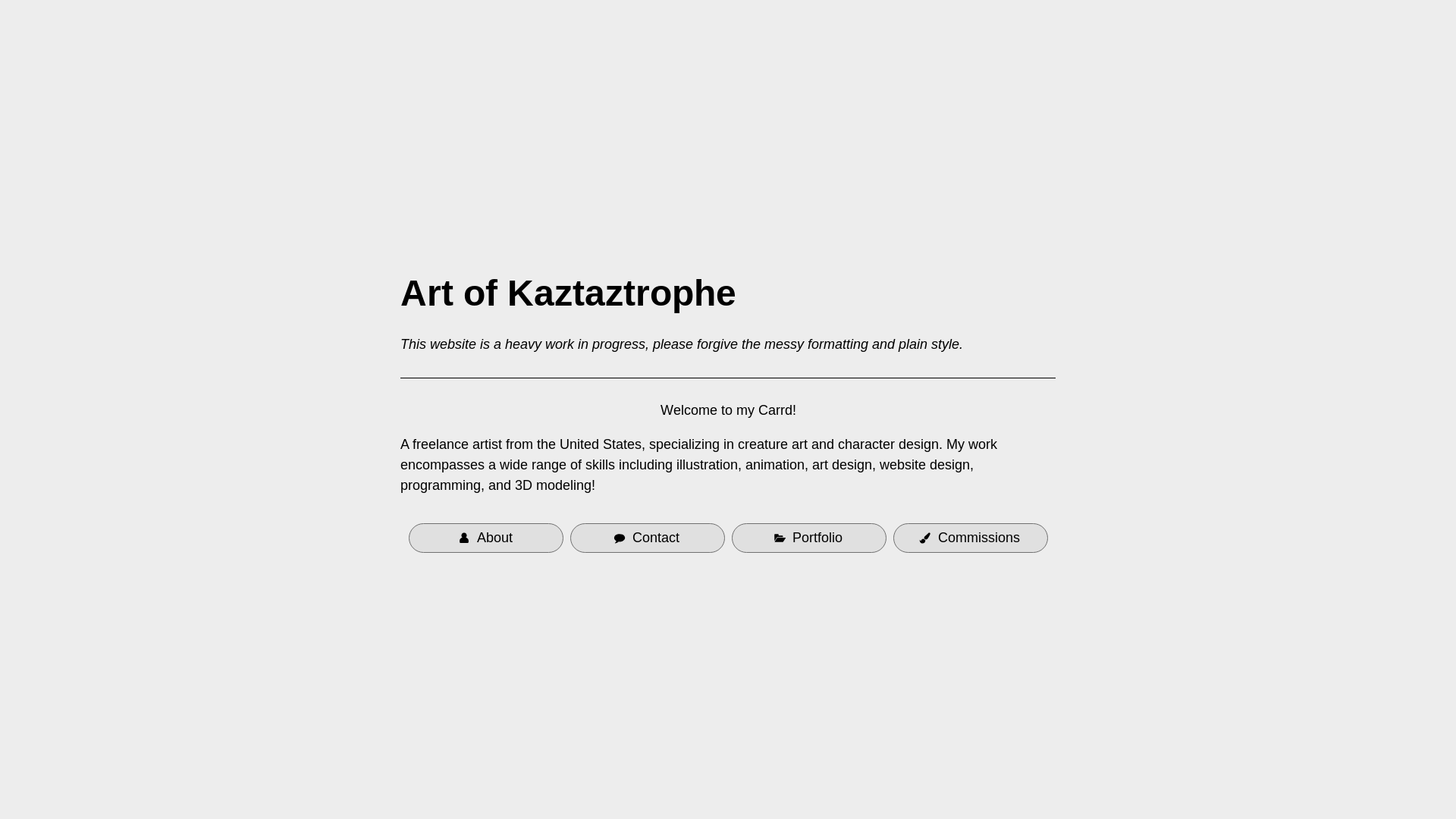 website screenshot of https://kaztaztrophe.art/