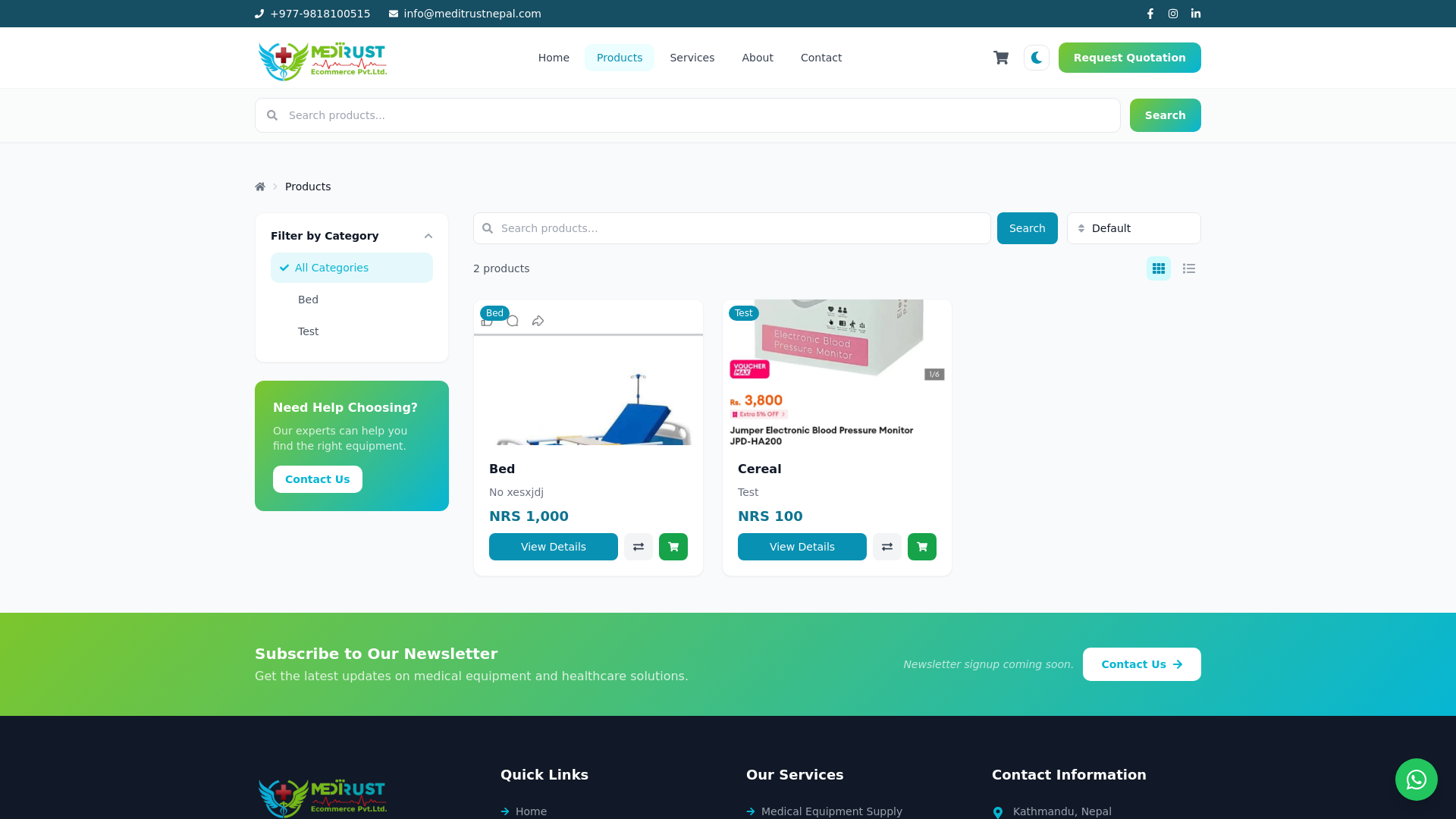 website screenshot of https://meditrustnepal.com/