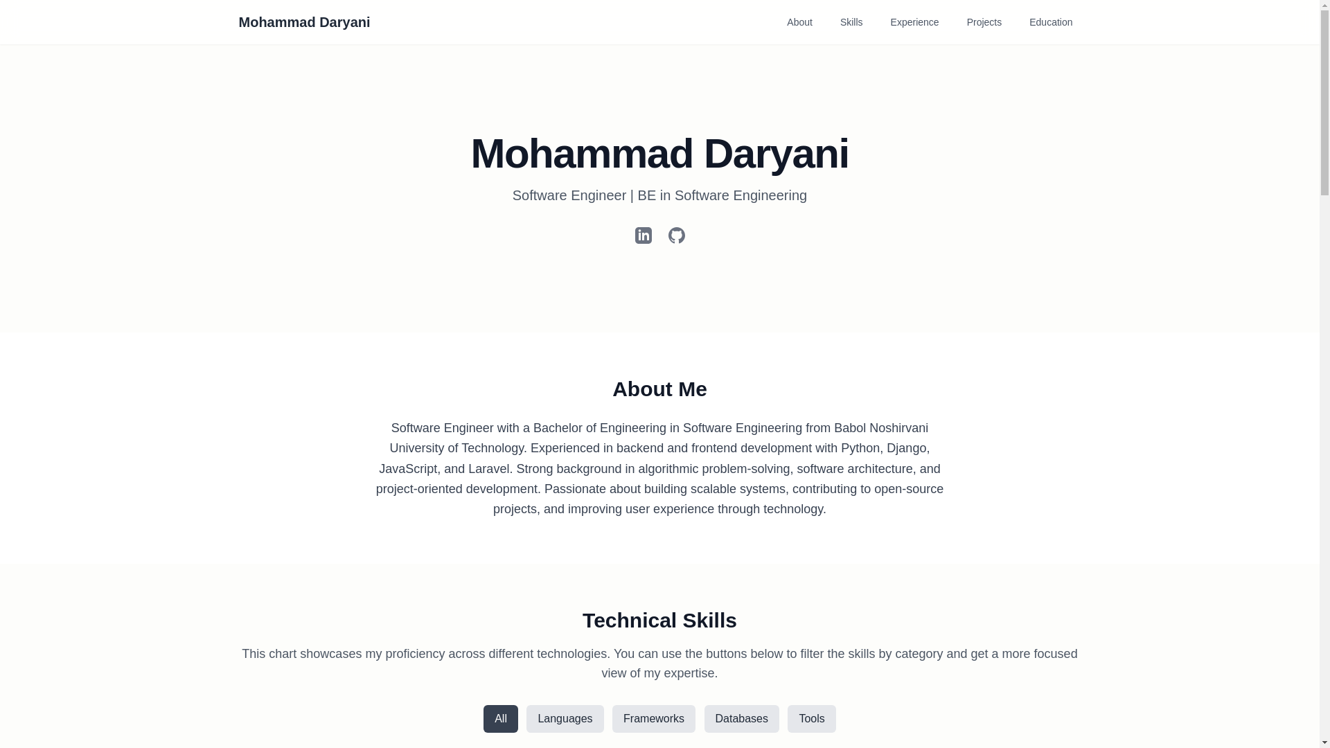 website screenshot of https://mohammaddaryani.dev/