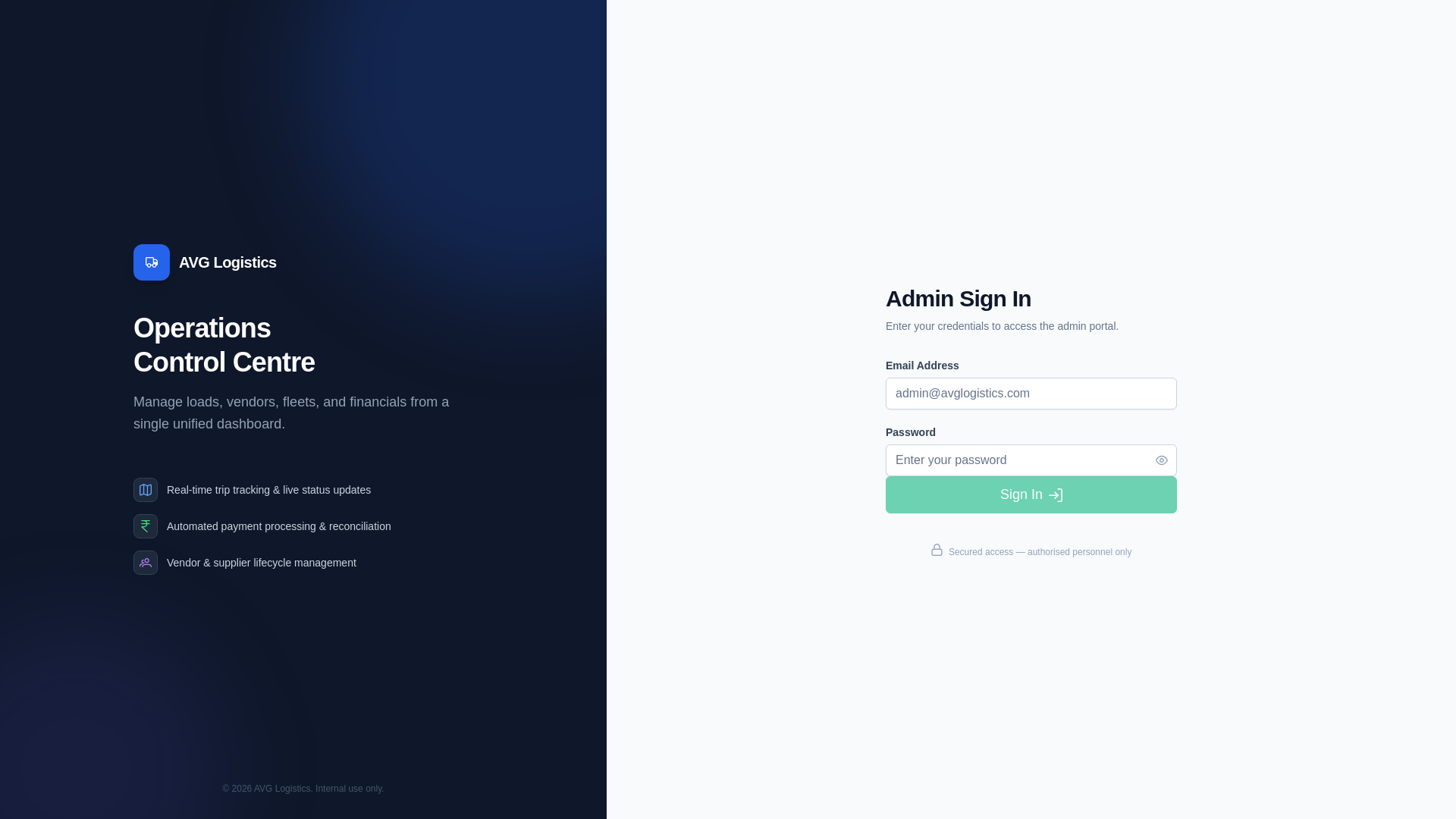 website screenshot of https://avg-logistics-admin-portal.pages.dev/