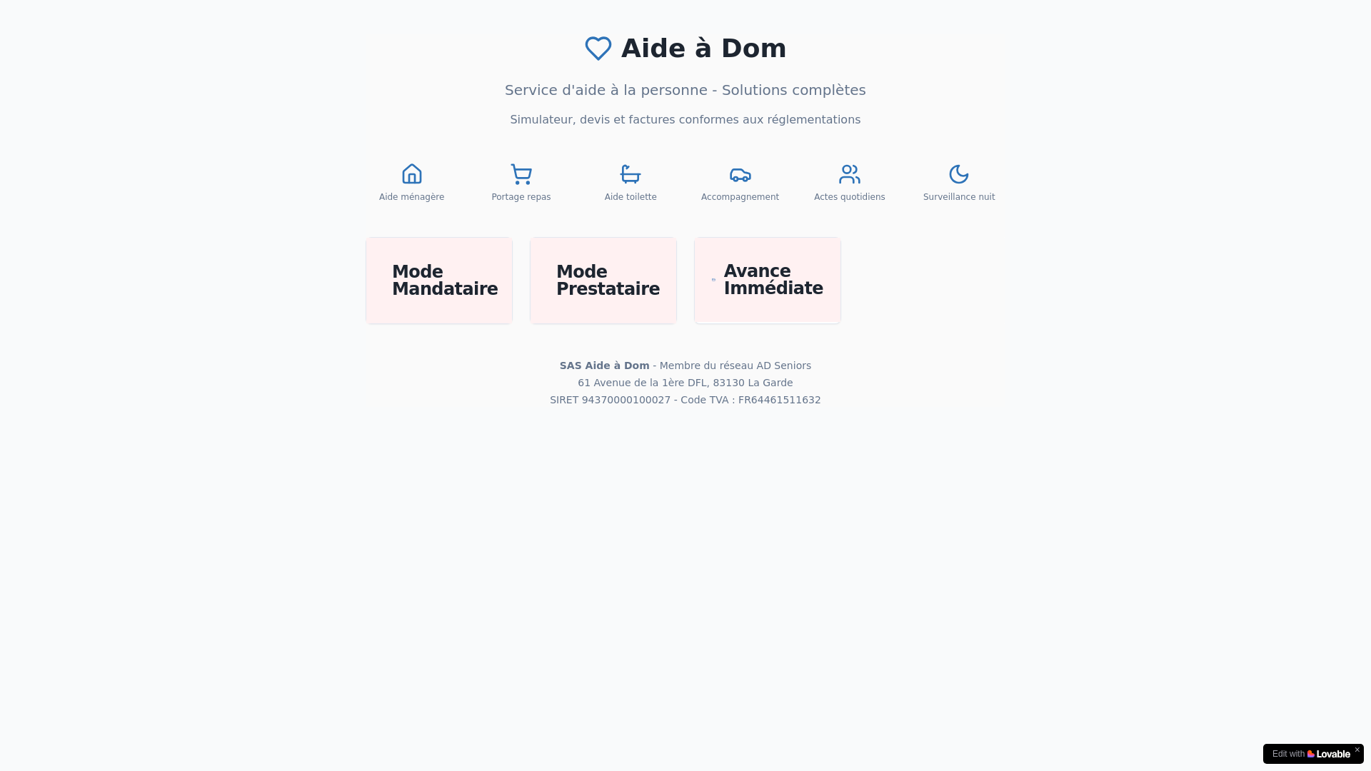 website screenshot of https://aideadom-generateur.fr/