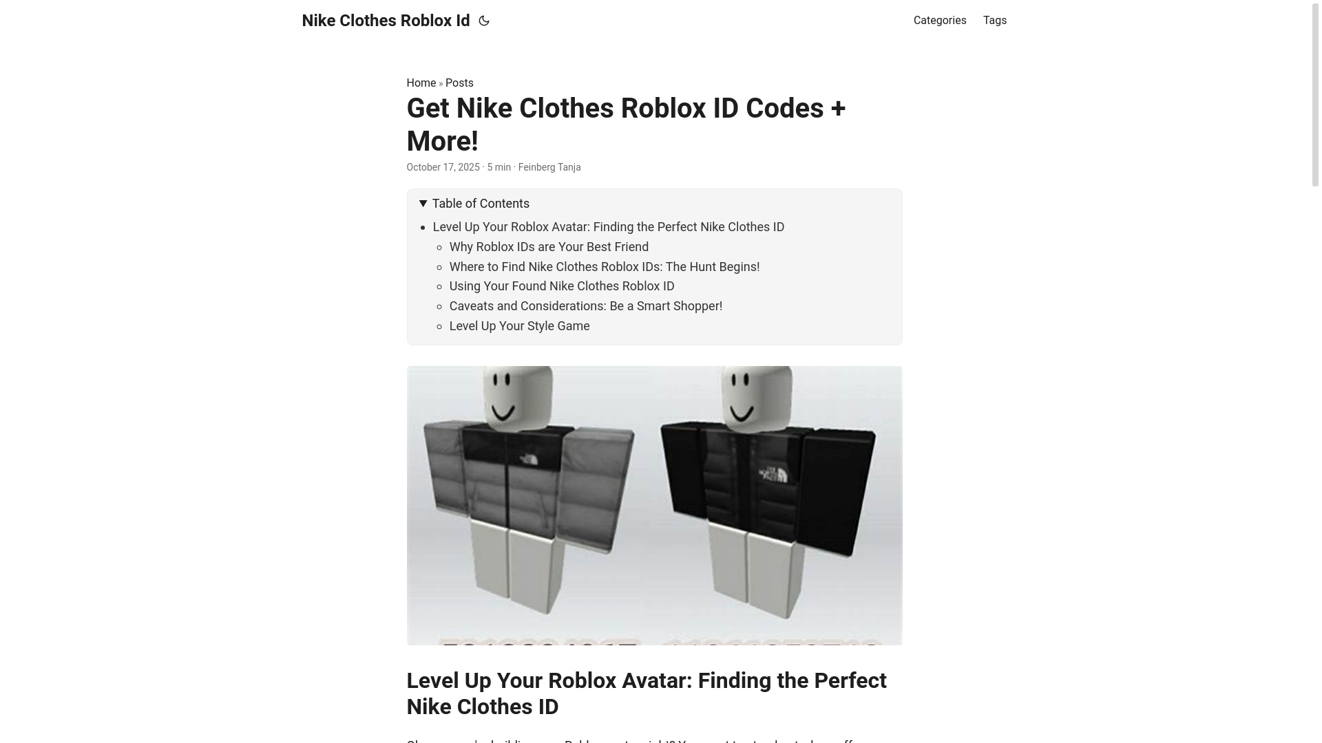 website screenshot of https://nike-clothes-roblox-id.pages.dev/