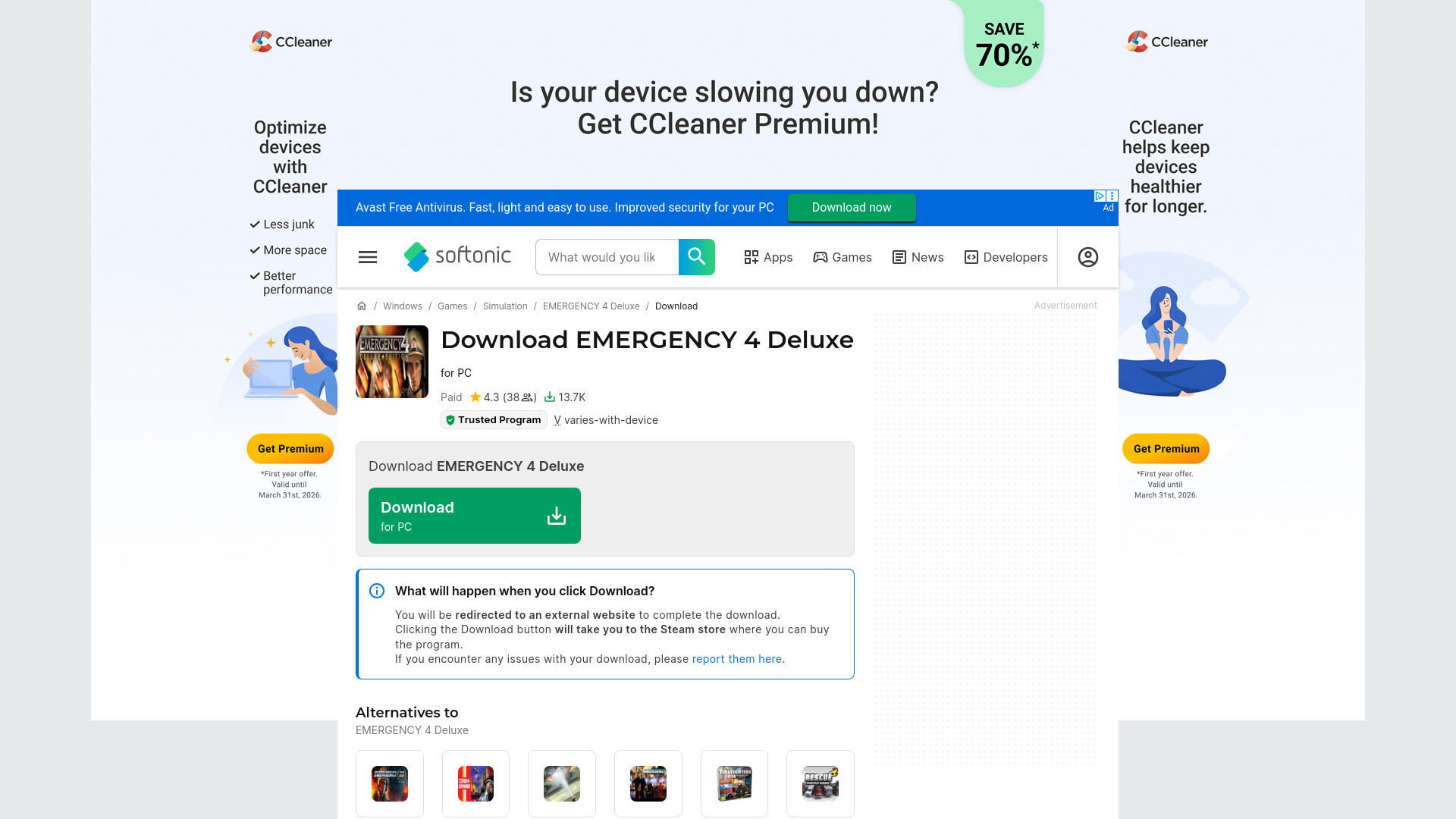 website screenshot of https://emergency-4-deluxe.en.softonic.com/download